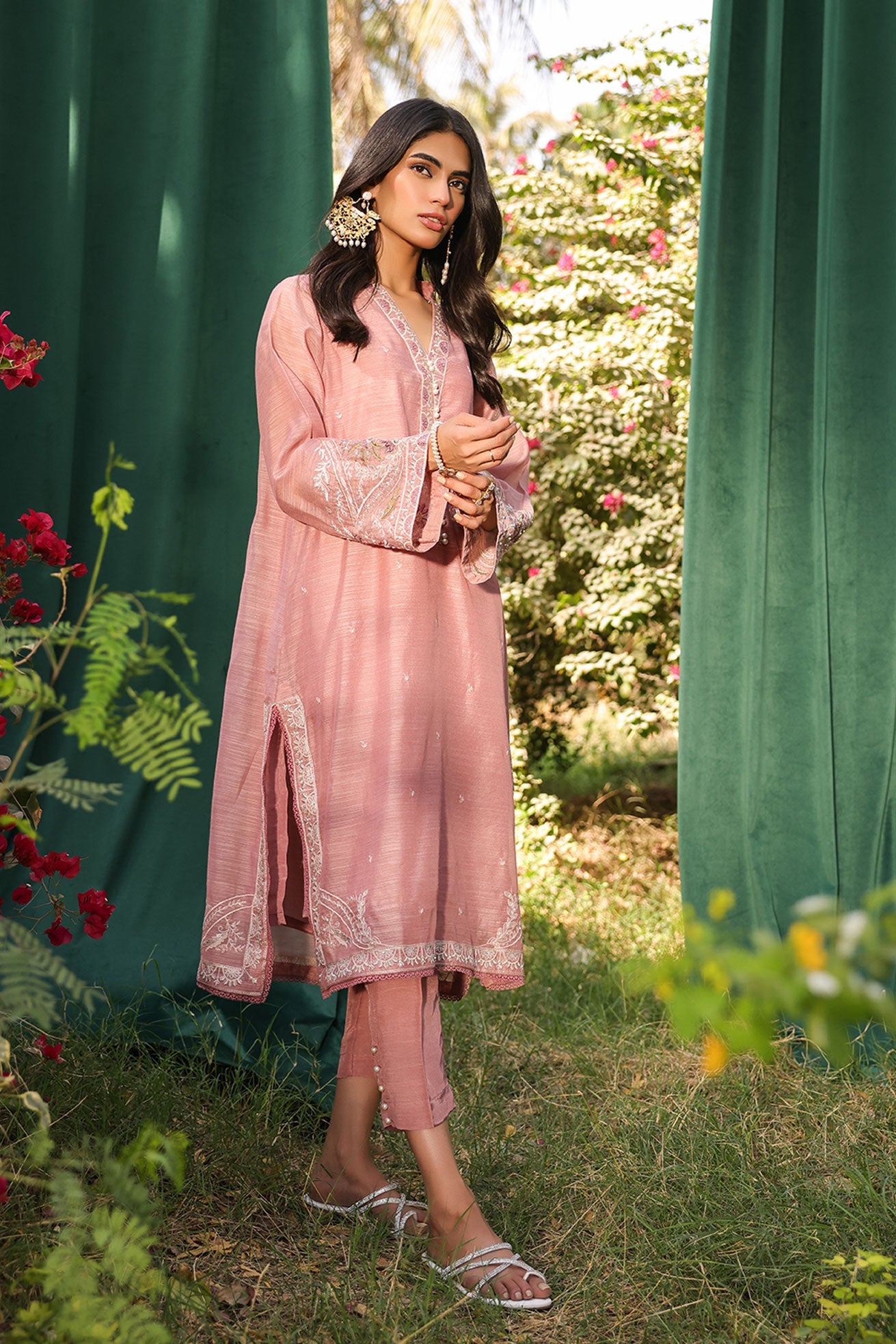 DA-2128 MAUVE 2PCS  EMBROIDERED KURTA WITH TROUSER
