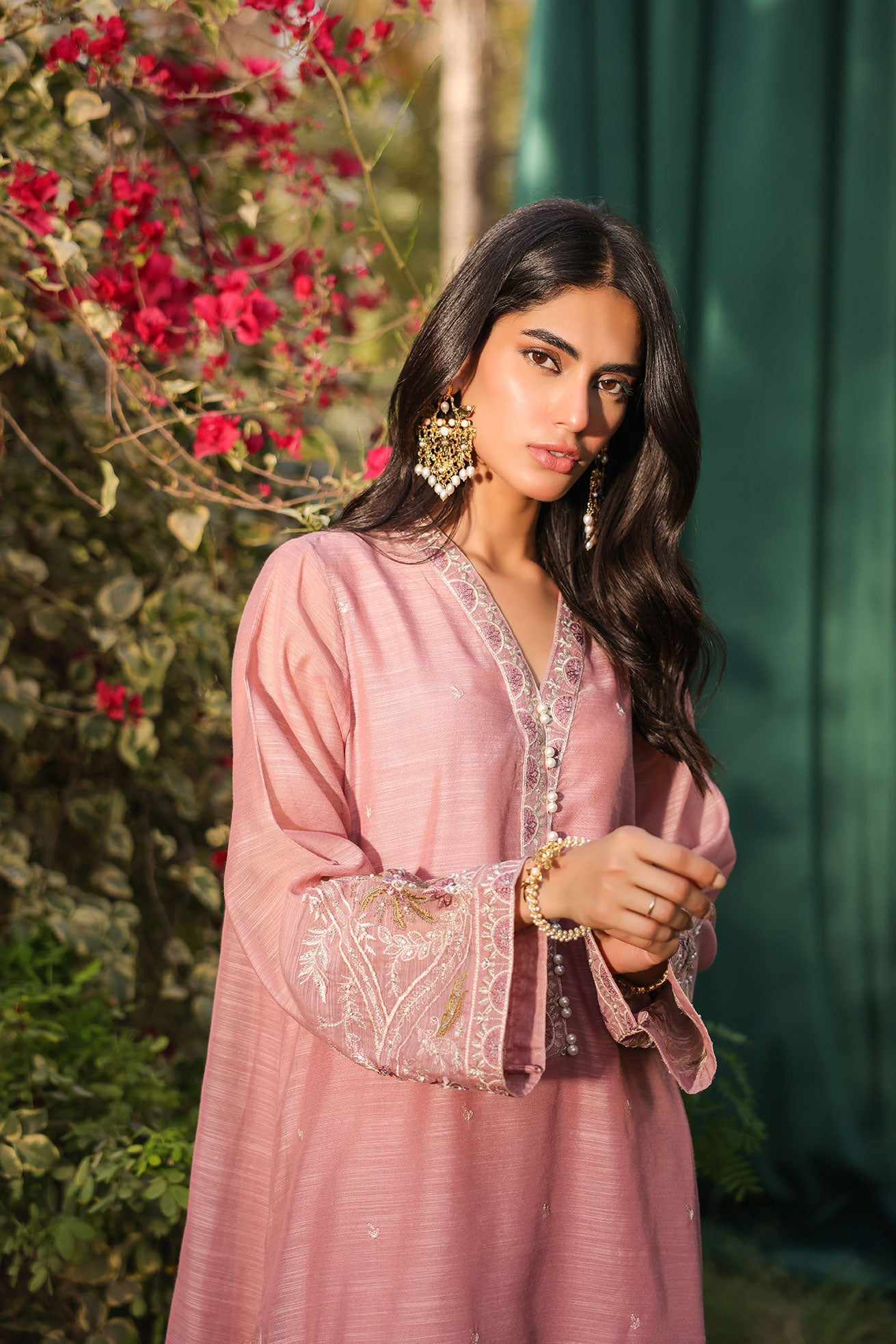DA-2128 MAUVE 2PCS  EMBROIDERED KURTA WITH TROUSER