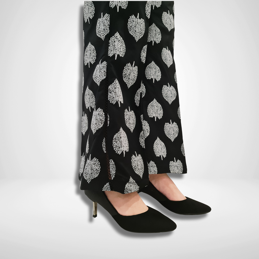 Black & White Leaf Puff Embossed Printed Trouser
