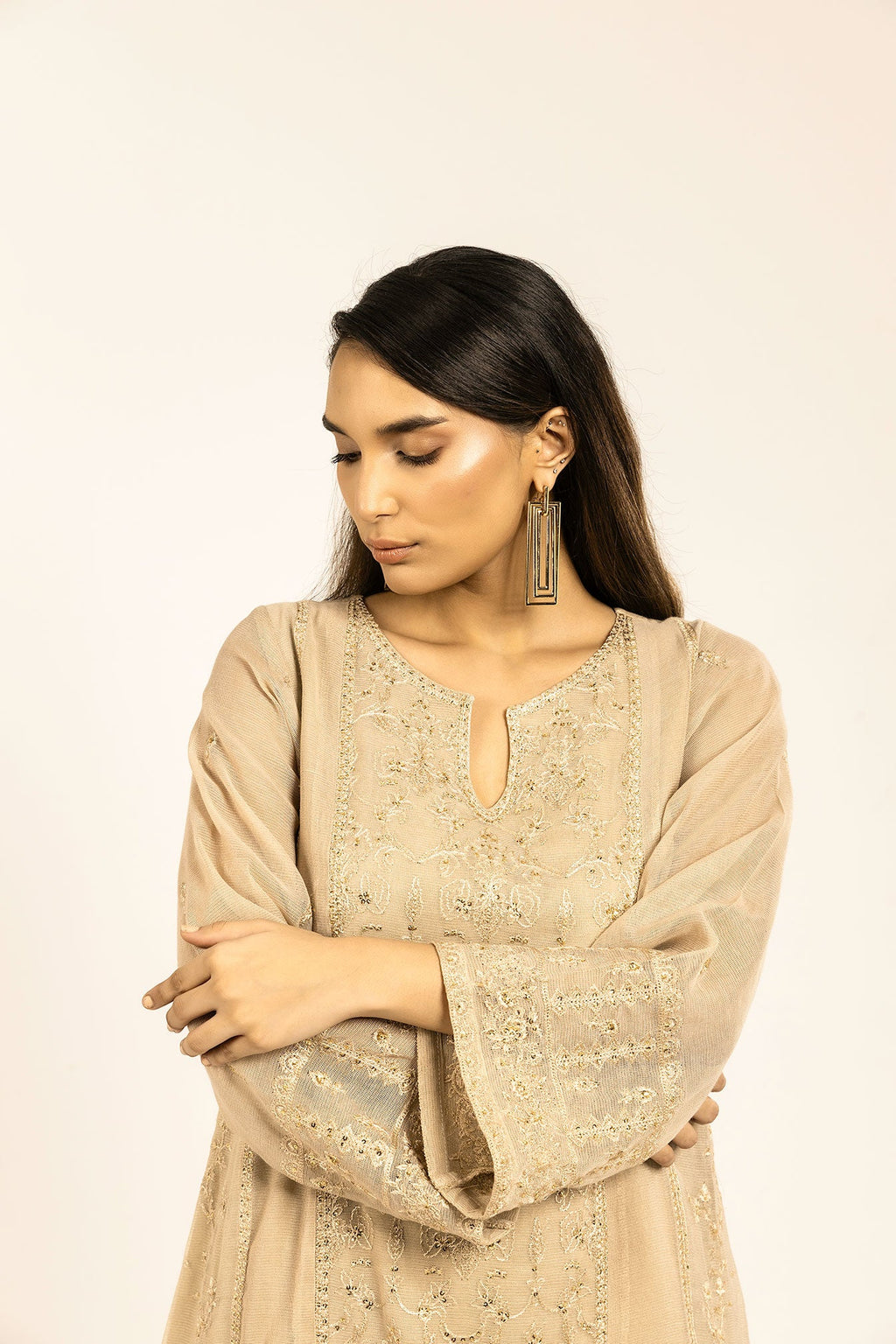 DA-1788 BEIGE EMBROIDERED KURTA