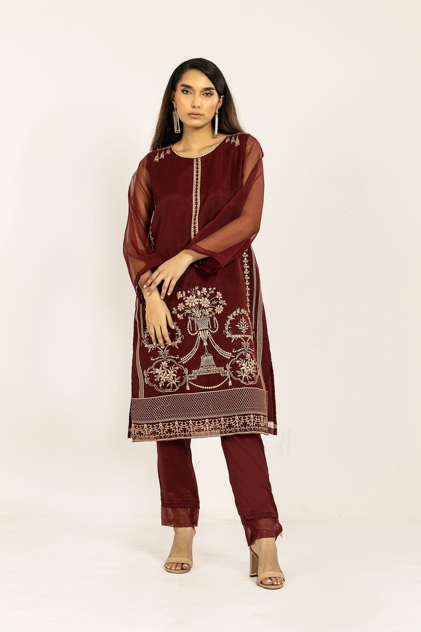 DA-1836 MAROON EMBROIDERED KURTA