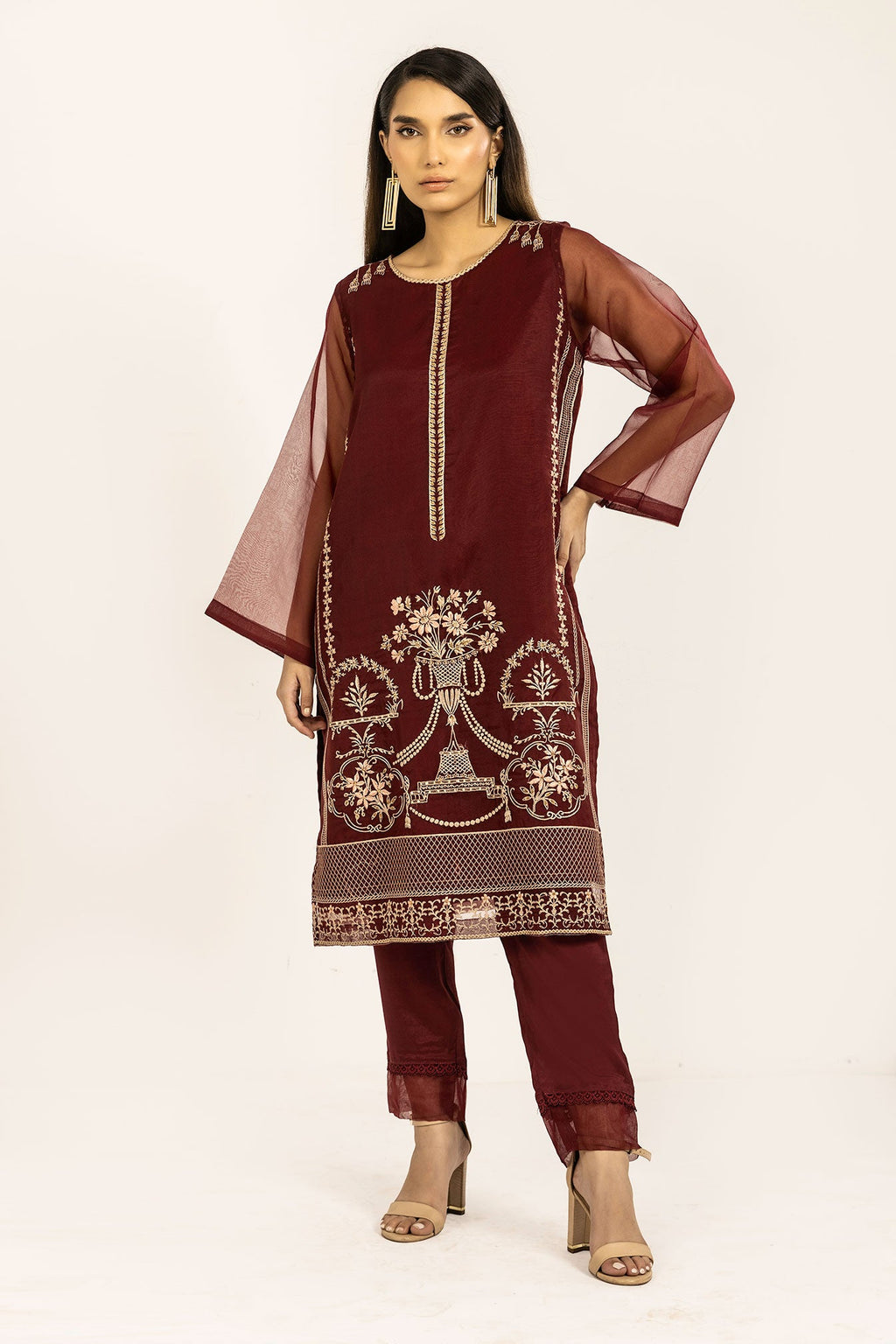 DA-1836 MAROON EMBROIDERED KURTA
