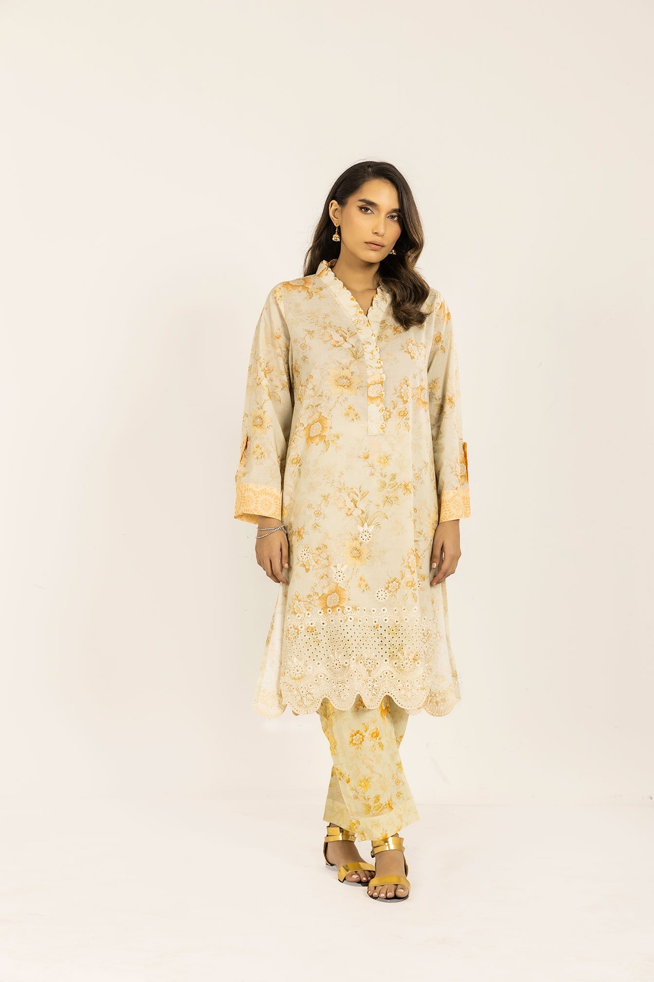 SS24DC-2308 L-GREEN 2PCS EMBROIDERED KURTA WITH TROUSER