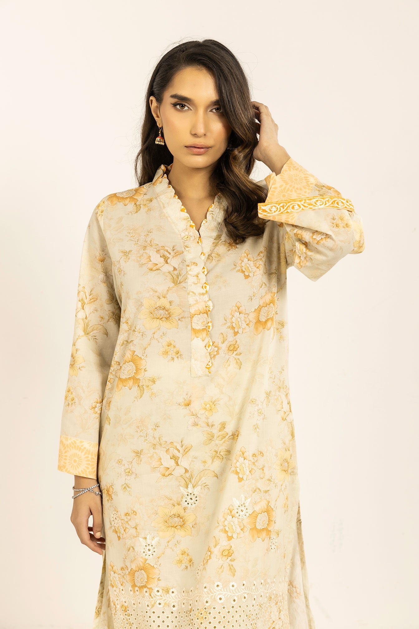 SS24DC-2308 L-GREEN 2PCS EMBROIDERED KURTA WITH TROUSER