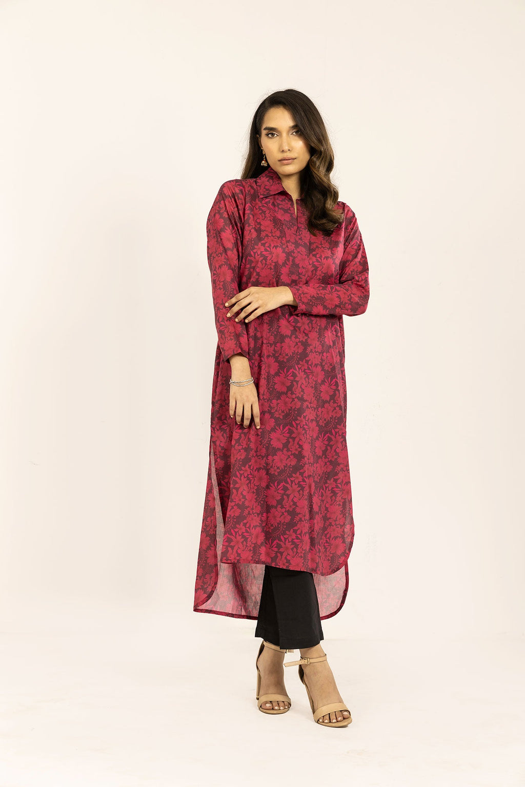 SS24DC-0610 DARK PINK PRINTED KURTA