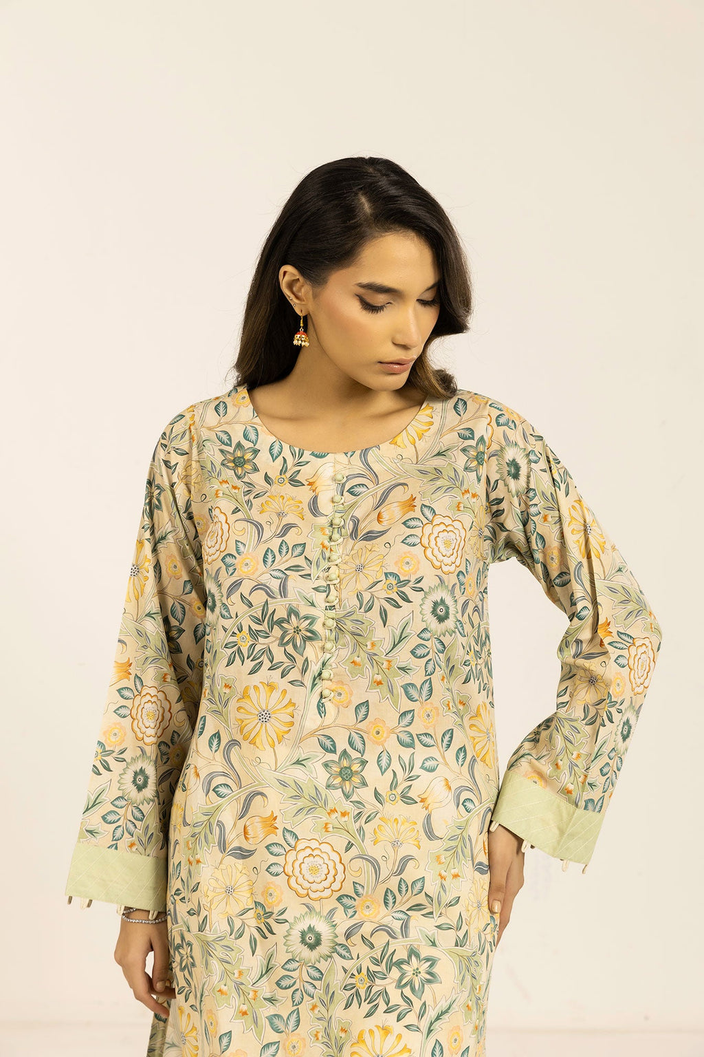 SS24DC-0608 LEMON YELLOW PRINTED KURTA