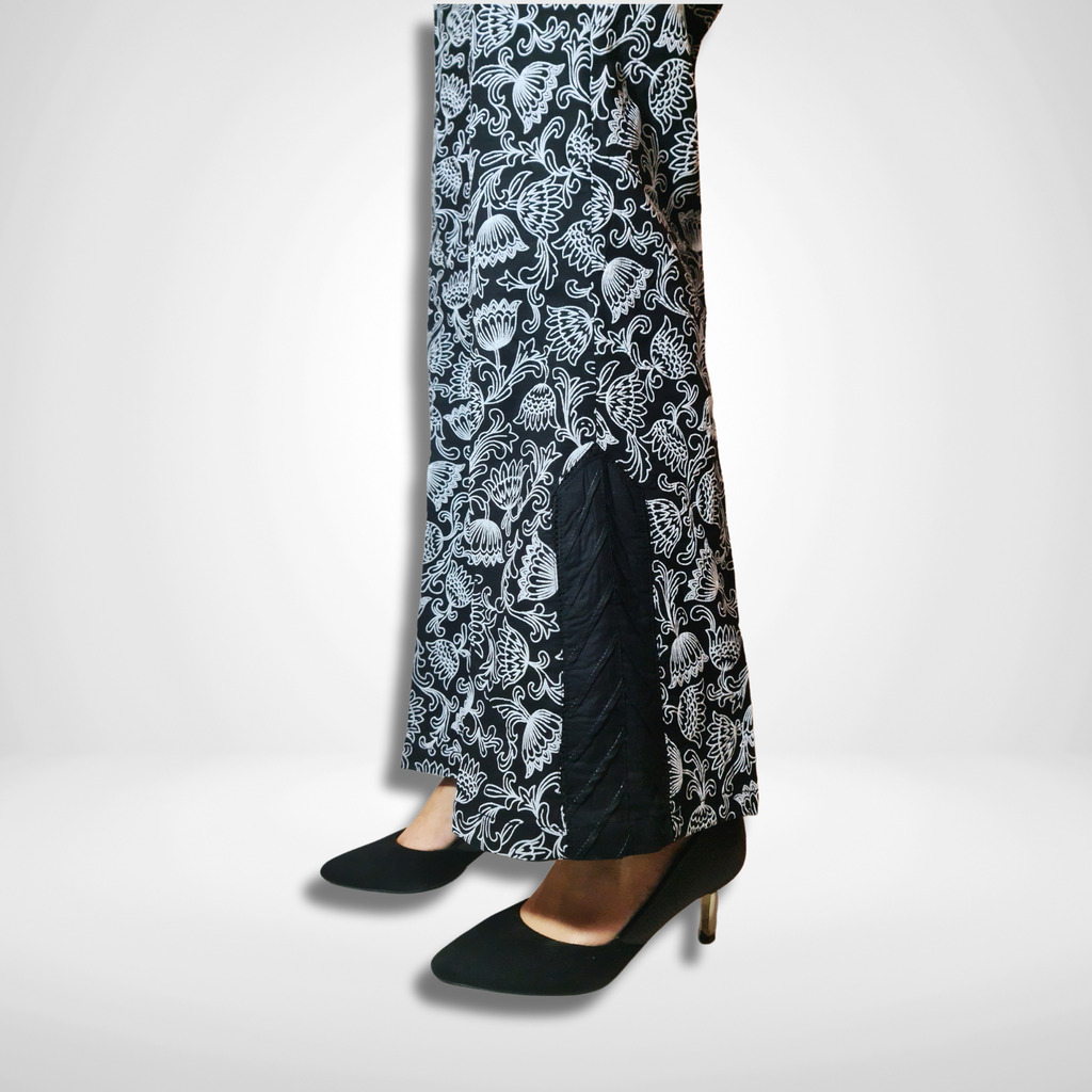 Black Floral Puff Embossed Printed Trouser