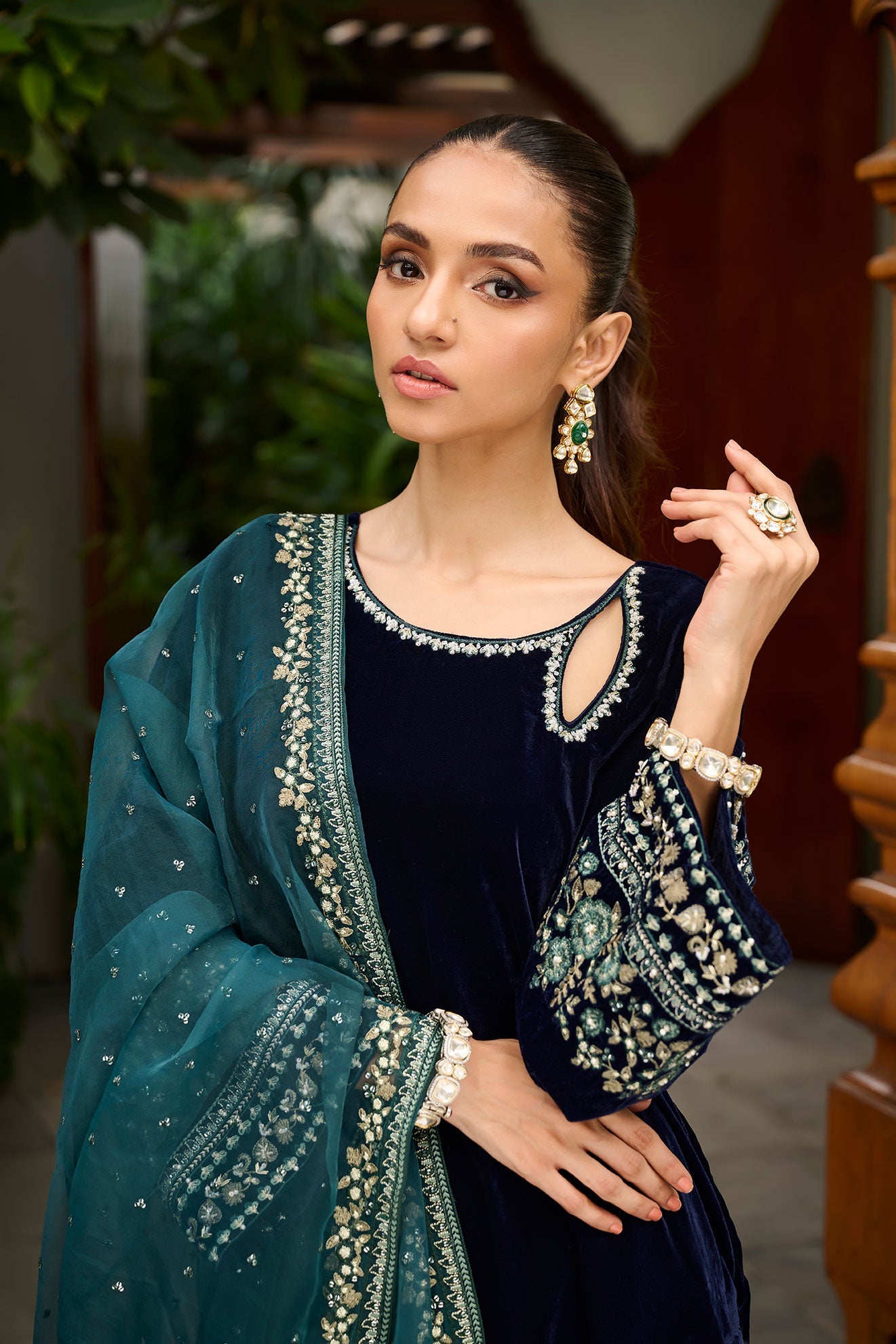 DA-2275 NAVY BLUE EMBROIDERED KURTA WITH DUPATTA