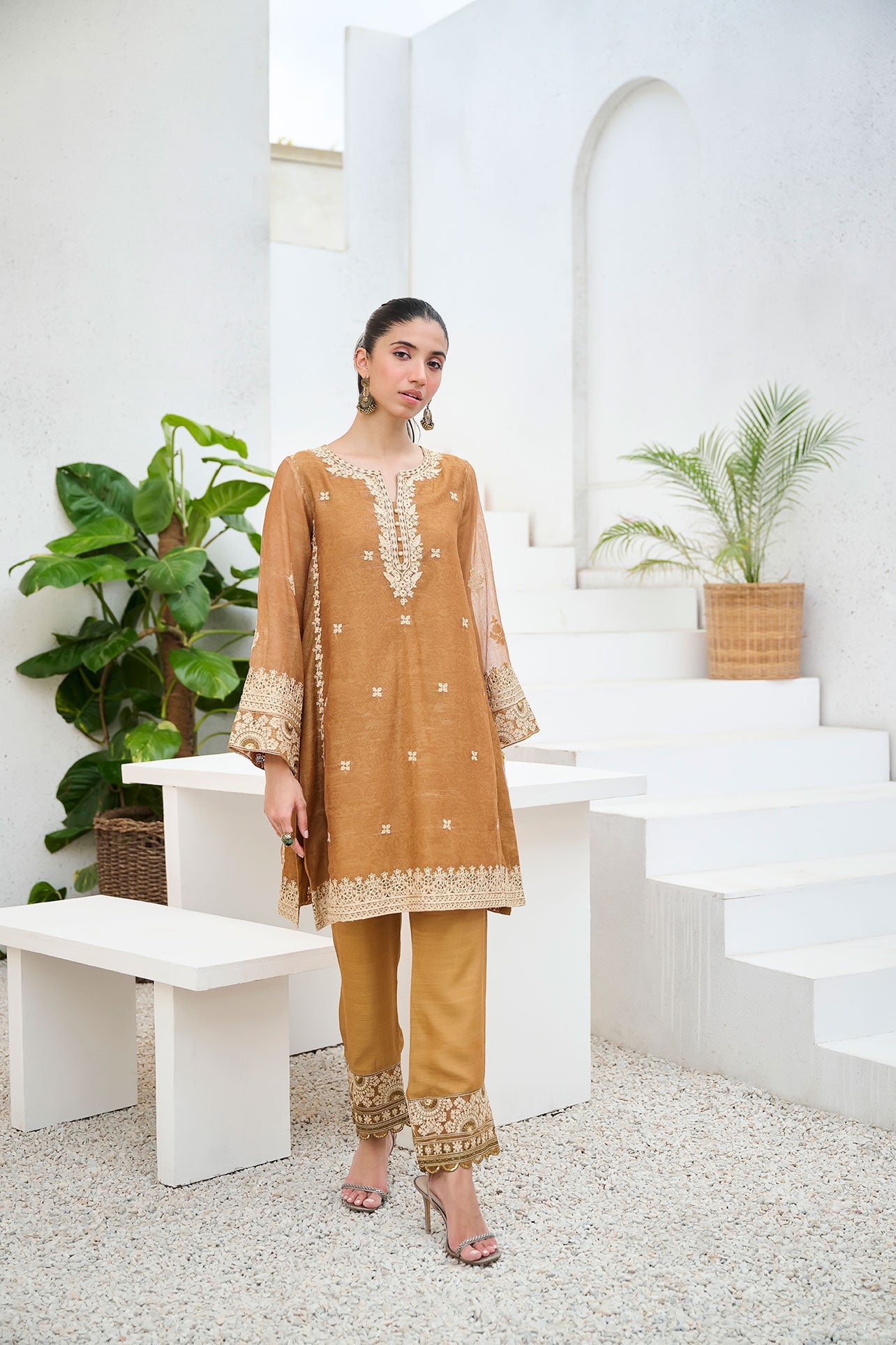 DA-2204 MUSTARD 2PCS  EMBROIDERED KURTA WITH TROUSER
