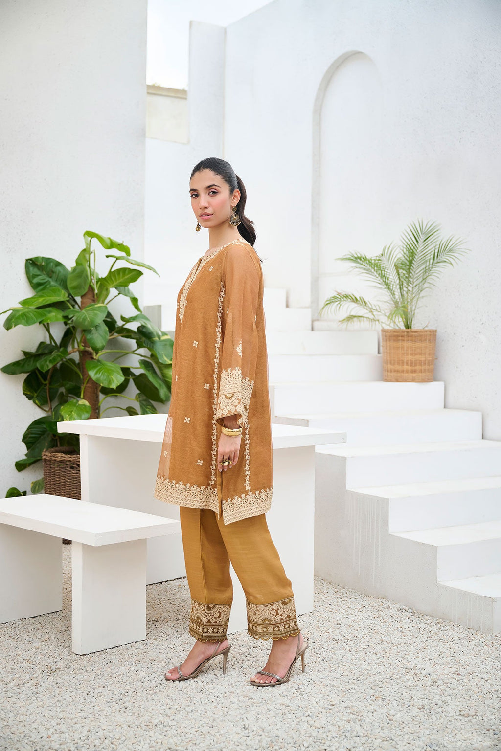 DA-2204 MUSTARD 2PCS  EMBROIDERED KURTA WITH TROUSER
