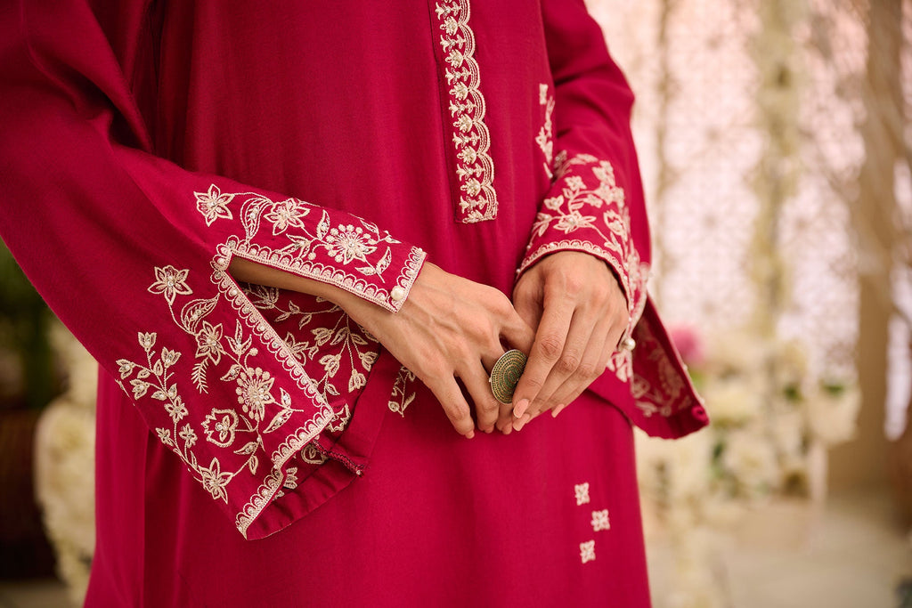 DA-2166 PINK 2PCS  EMBROIDERED KURTA WITH TROUSER