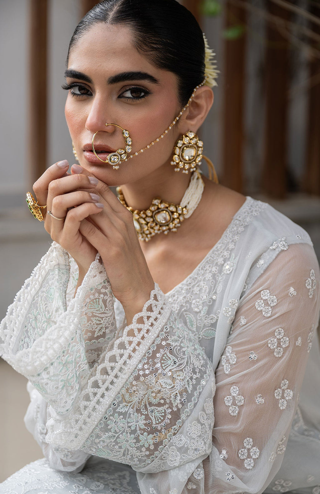 SS24DA-2413   GREY  2PCS  EMBROIDERED KURTA WITH TROUSER