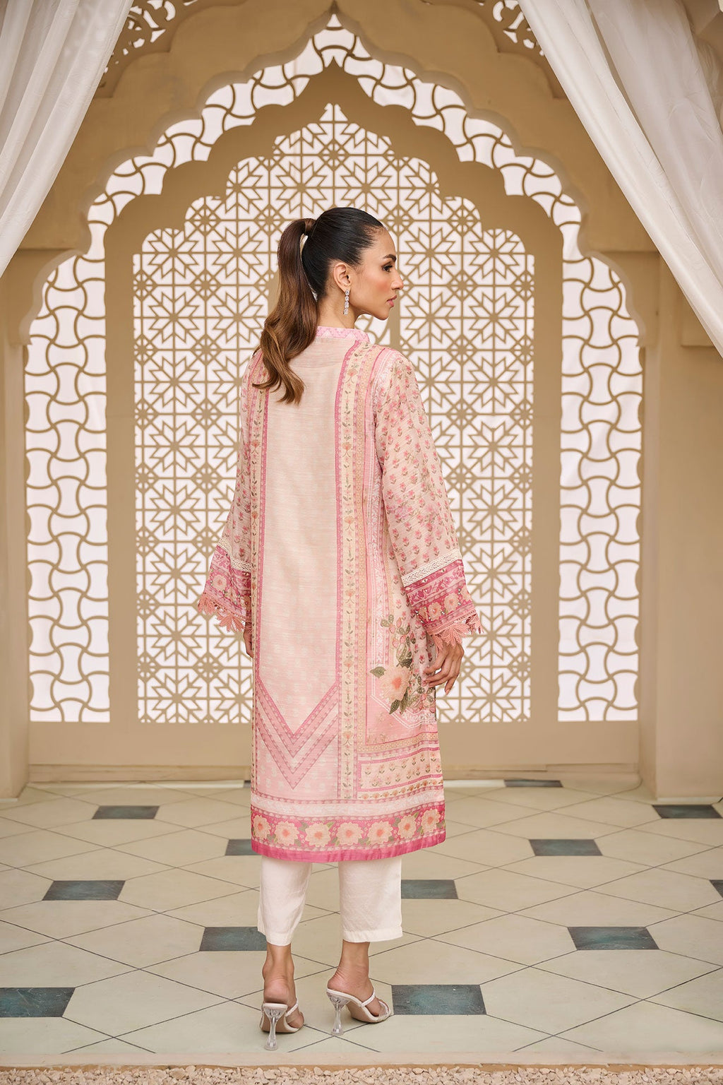 DA-2122 PEACH 2PCS  EMBROIDERED KURTA WITH TROUSER