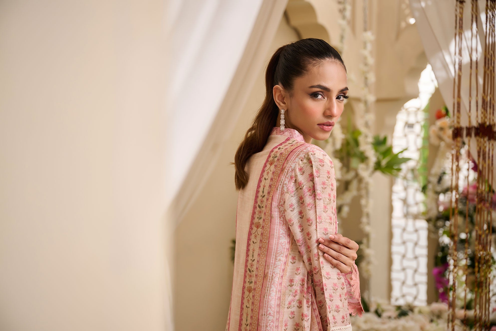 DA-2122 PEACH 2PCS  EMBROIDERED KURTA WITH TROUSER