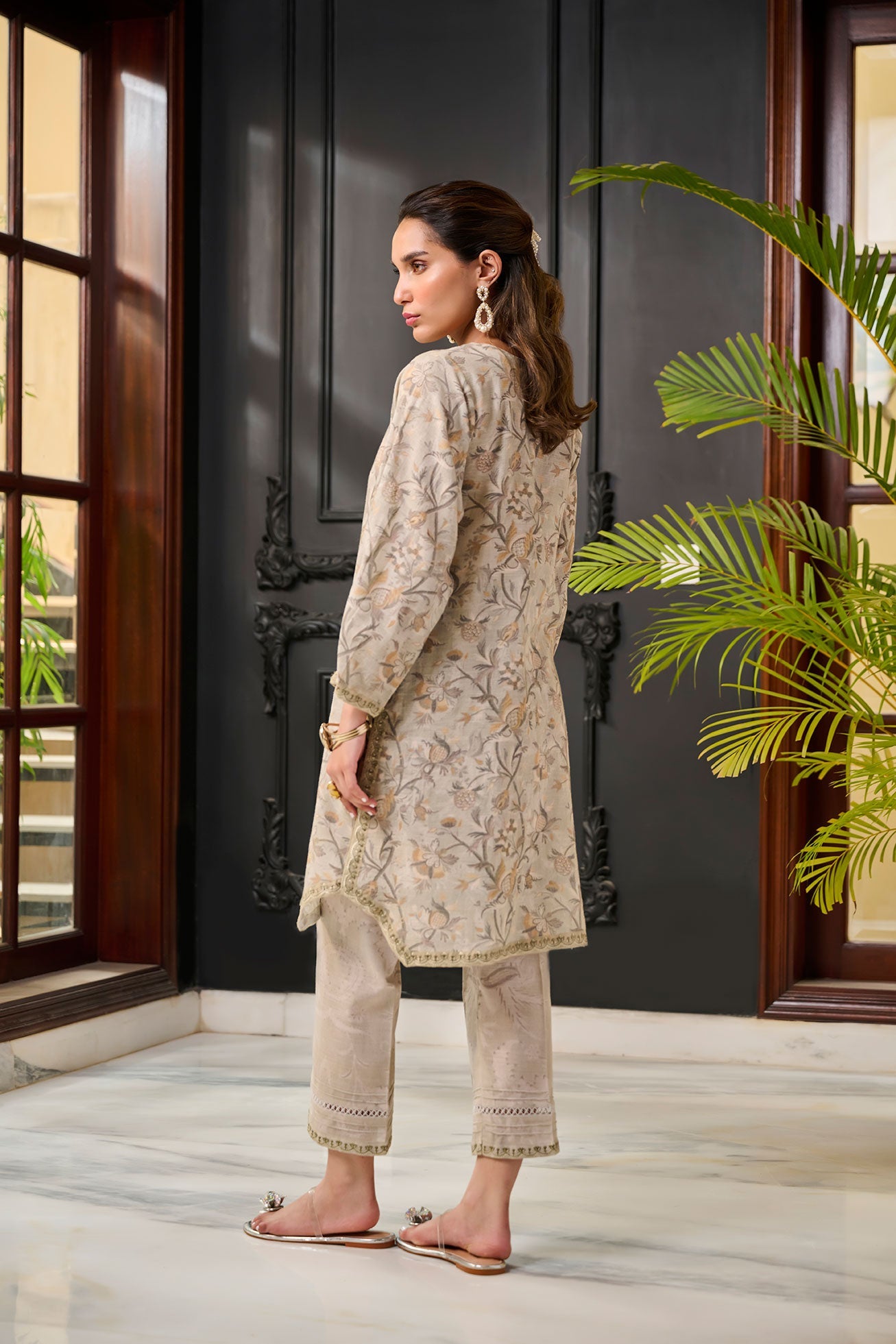 DC-2281 GREY 2PCS  EMBROIDERED KURTA WITH TROUSER