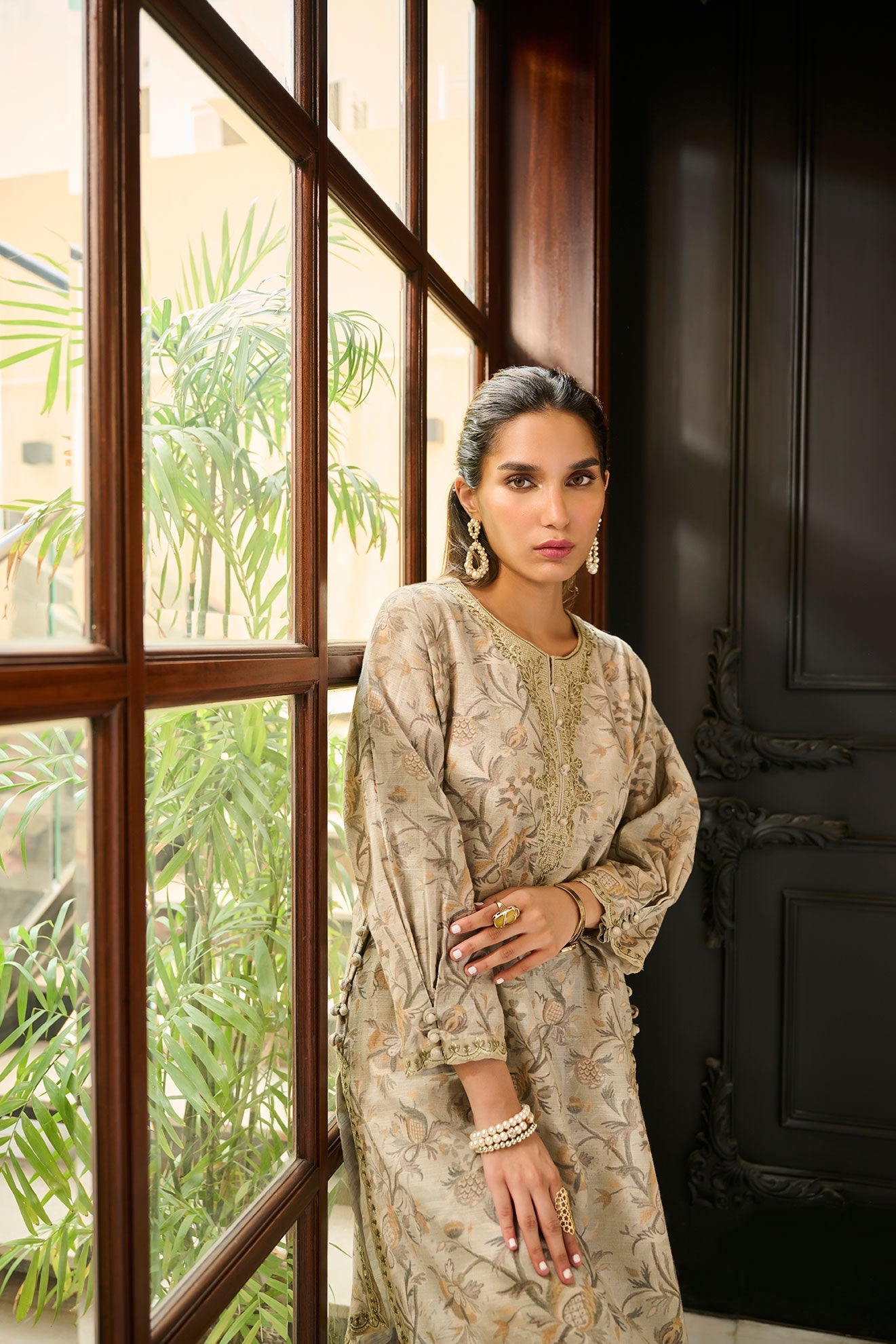 DC-2281 GREY 2PCS  EMBROIDERED KURTA WITH TROUSER