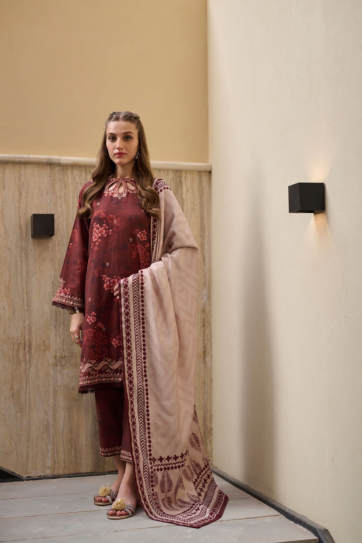 DC-2279 MAROON 2PCS  EMBROIDERED KURTA WITH TROUSER