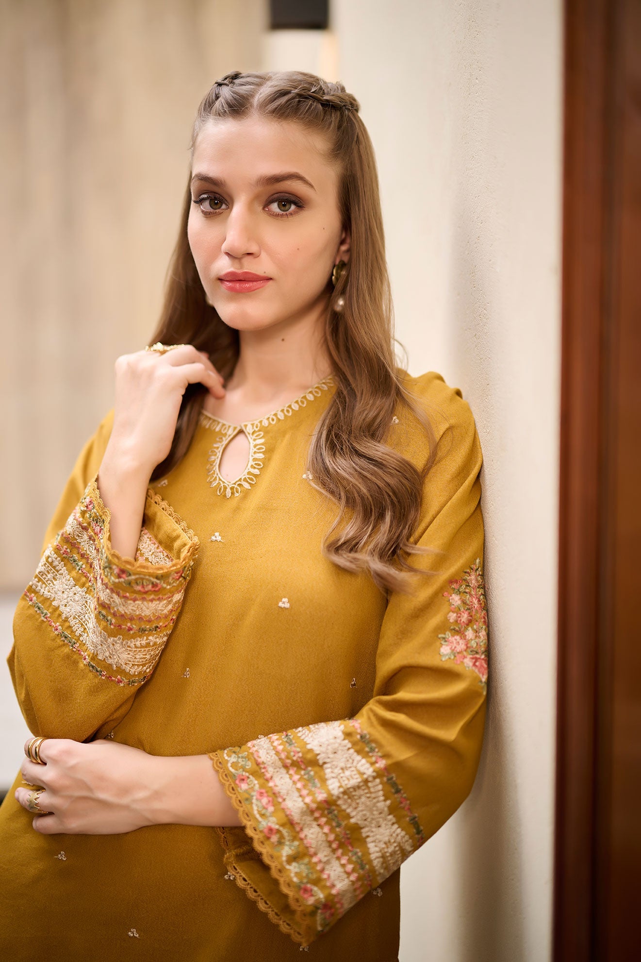 DC-2290 MUSTARD 2PCS  EMBROIDERED KURTA WITH TROUSER