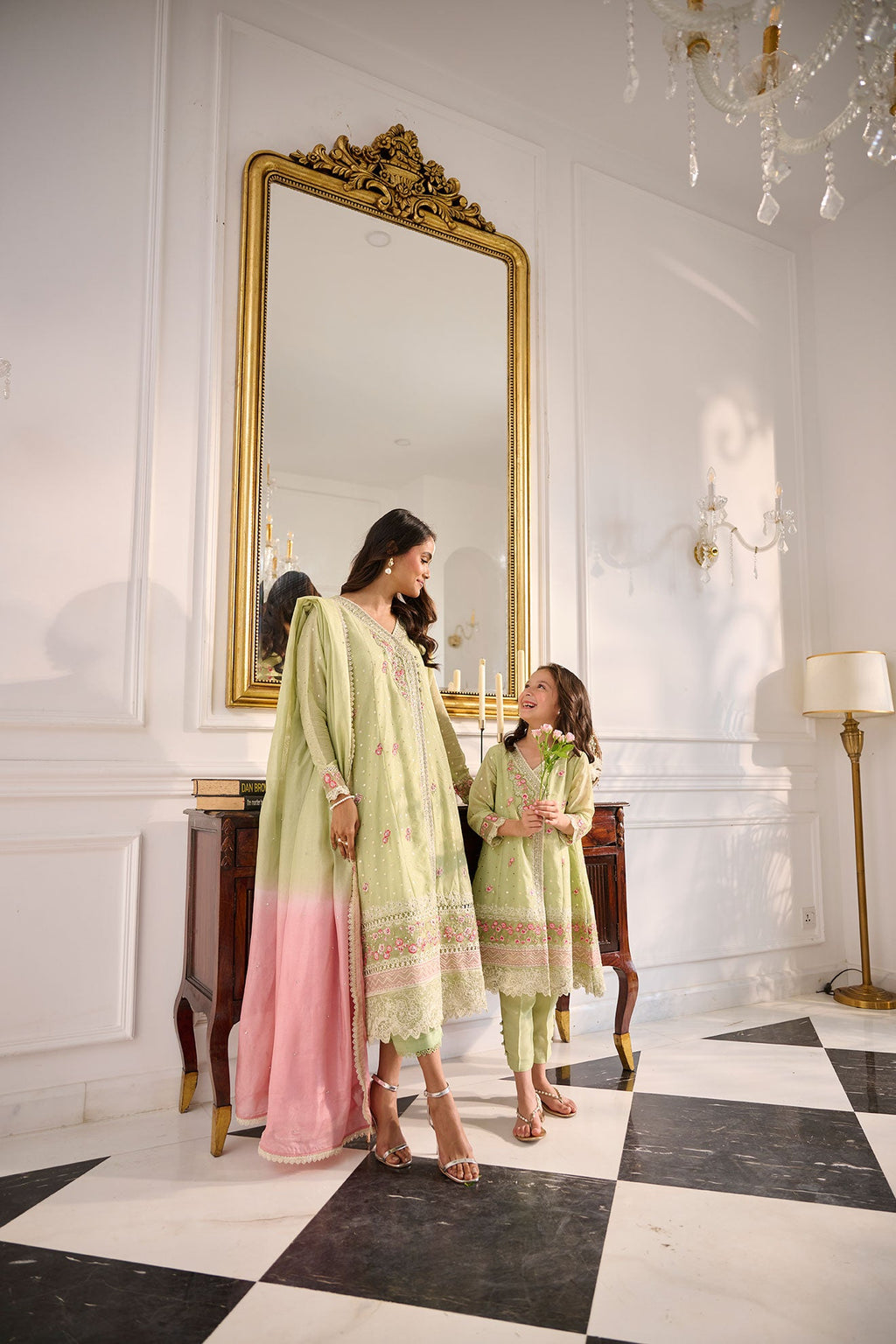 SS24DA-2378 LIGHT GREEN 2PCS  EMBROIDERED KURTA WITH TROUSER