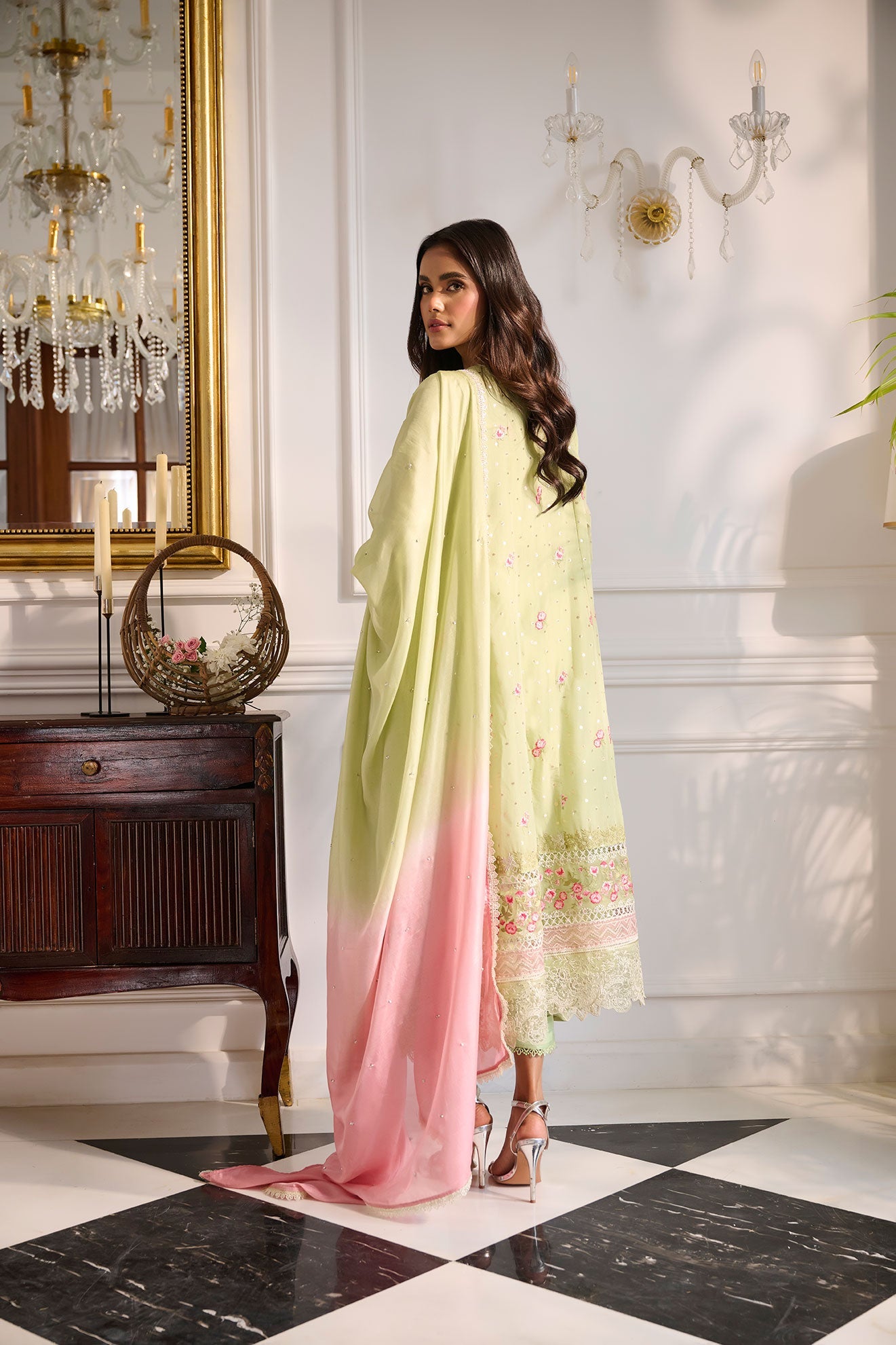 SS24DA-2378 LIGHT GREEN 2PCS  EMBROIDERED KURTA WITH TROUSER