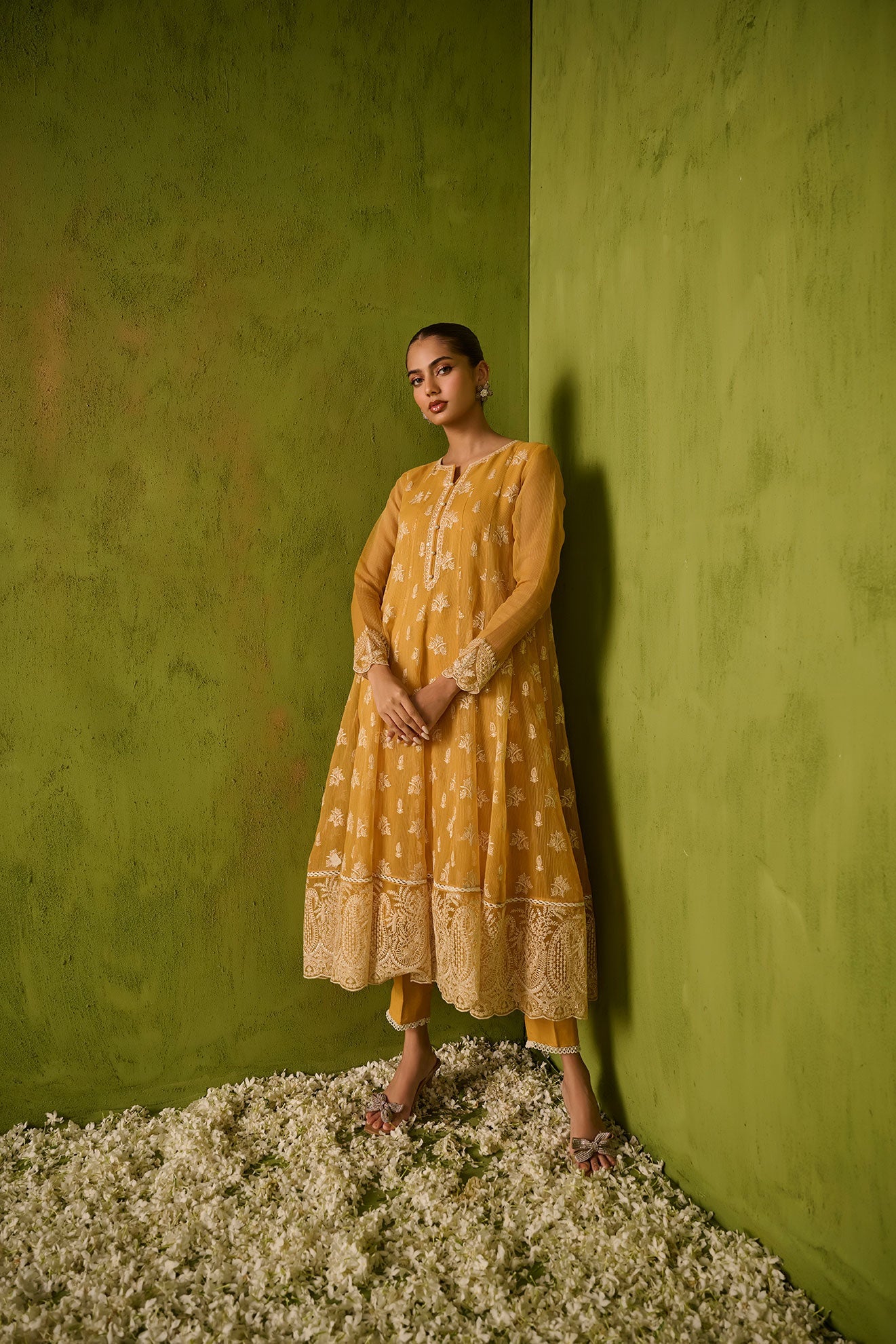 SS24DA-2479   MUSTARD  2PCS  EMBROIDERED KURTA WITH TROUSER