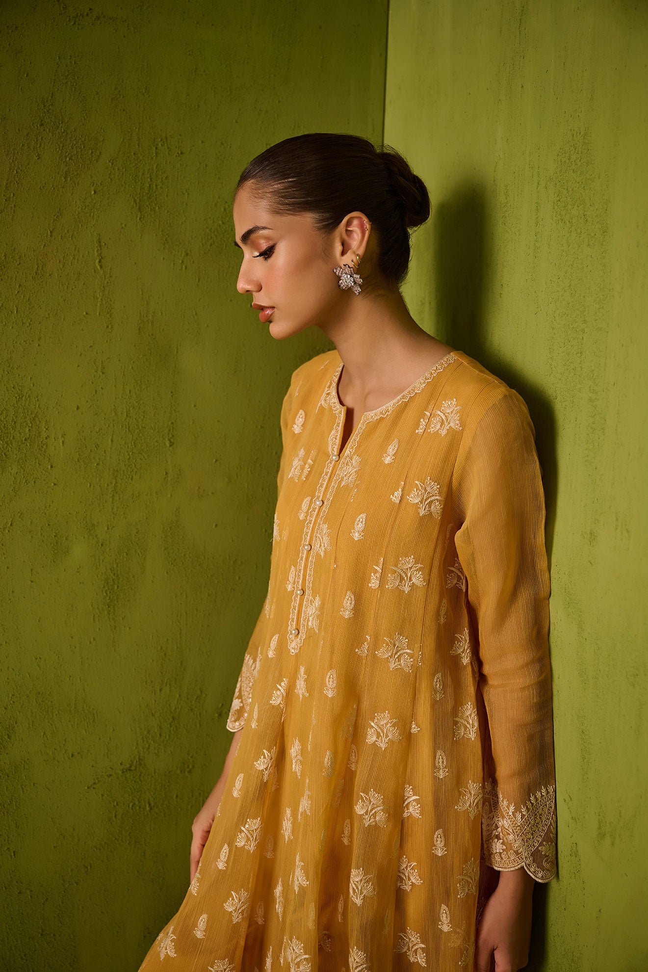 SS24DA-2479   MUSTARD  2PCS  EMBROIDERED KURTA WITH TROUSER