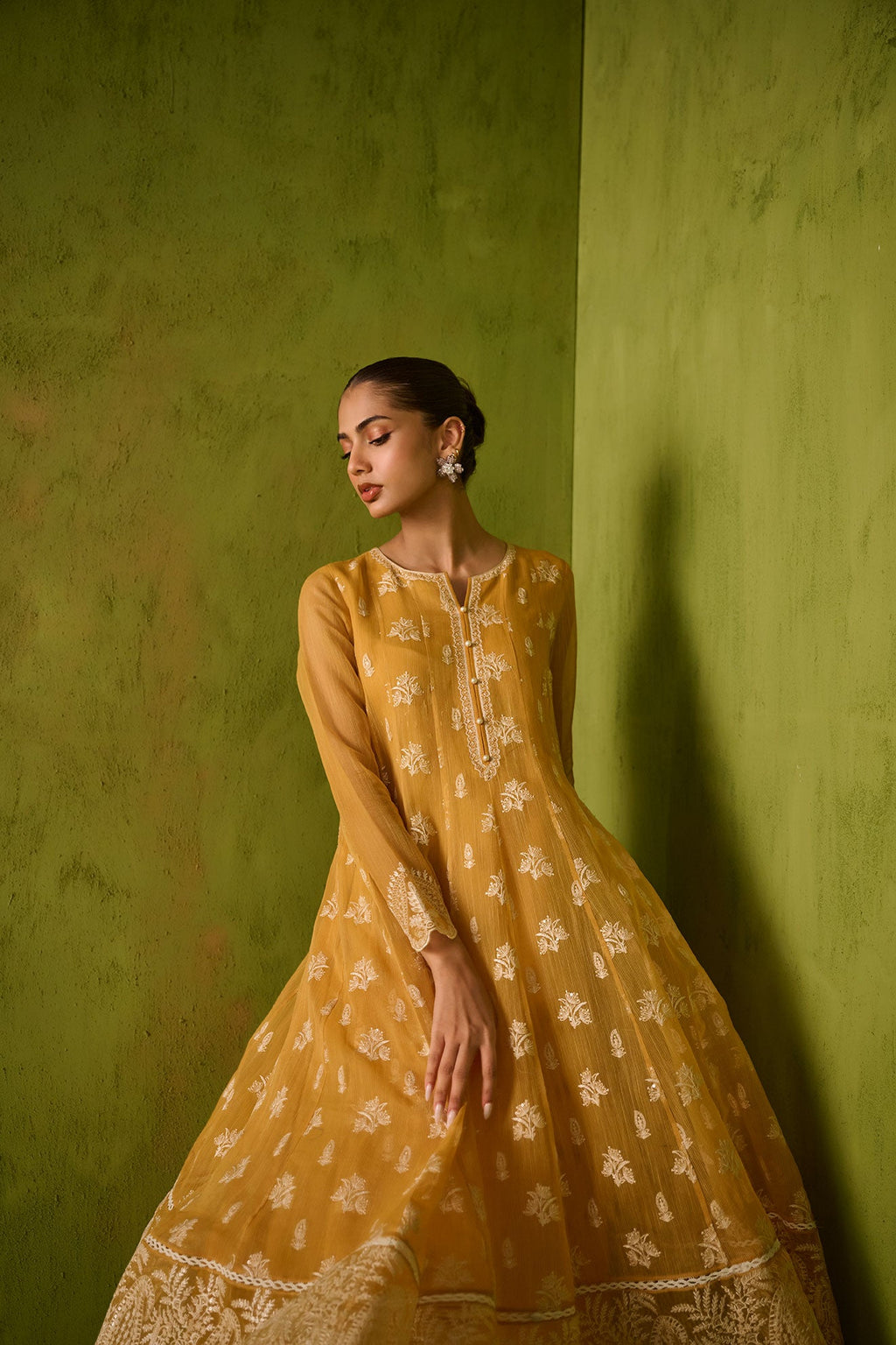 SS24DA-2479   MUSTARD  2PCS  EMBROIDERED KURTA WITH TROUSER