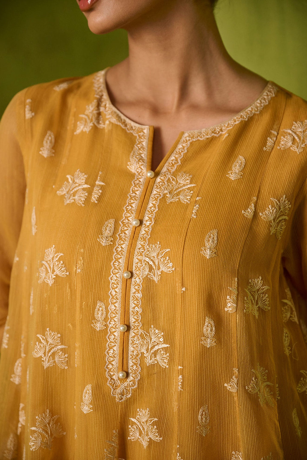 SS24DA-2479   MUSTARD  2PCS  EMBROIDERED KURTA WITH TROUSER