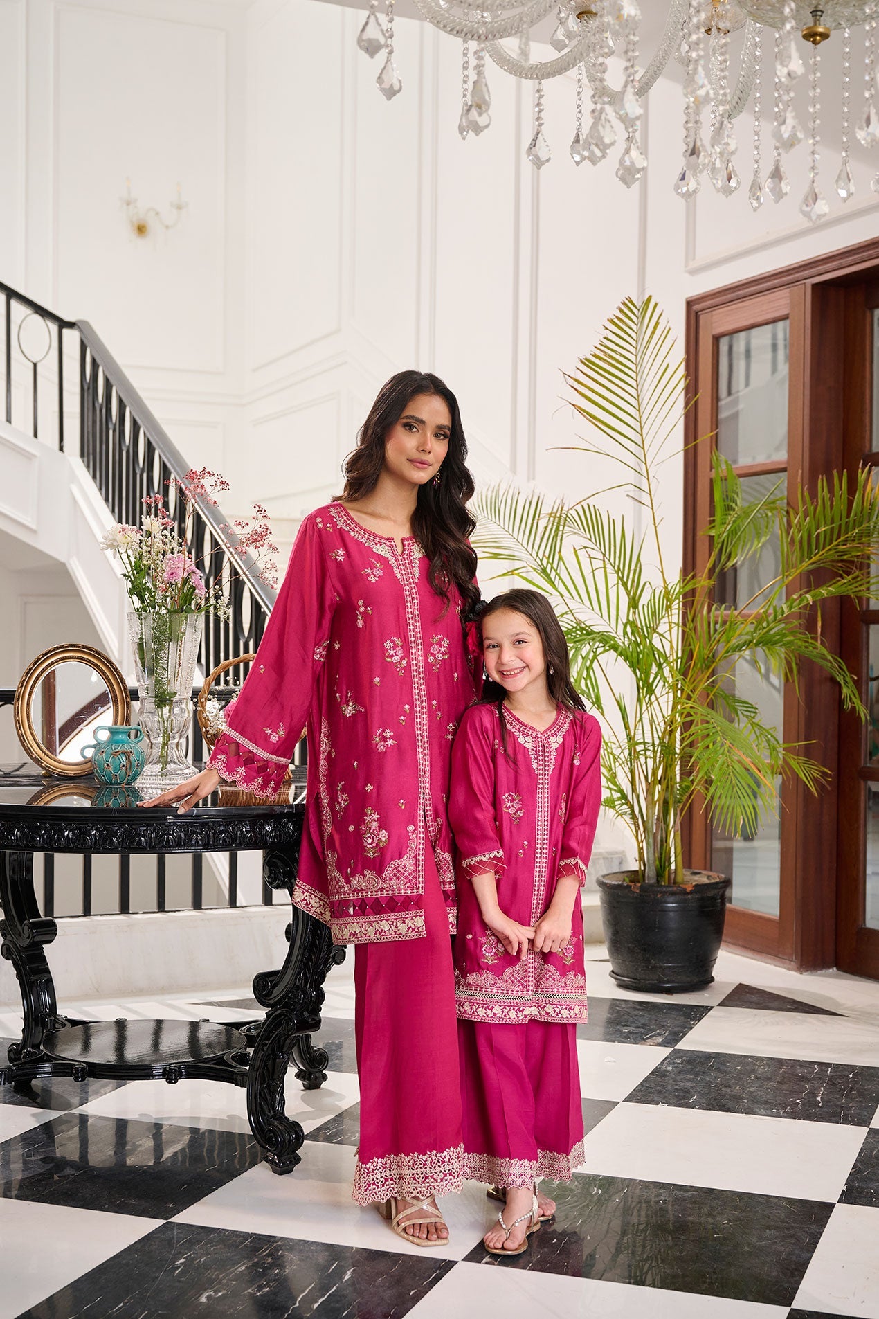SS24DA-2379 PINK 2PCS  EMBROIDERED KURTA WITH TROUSER