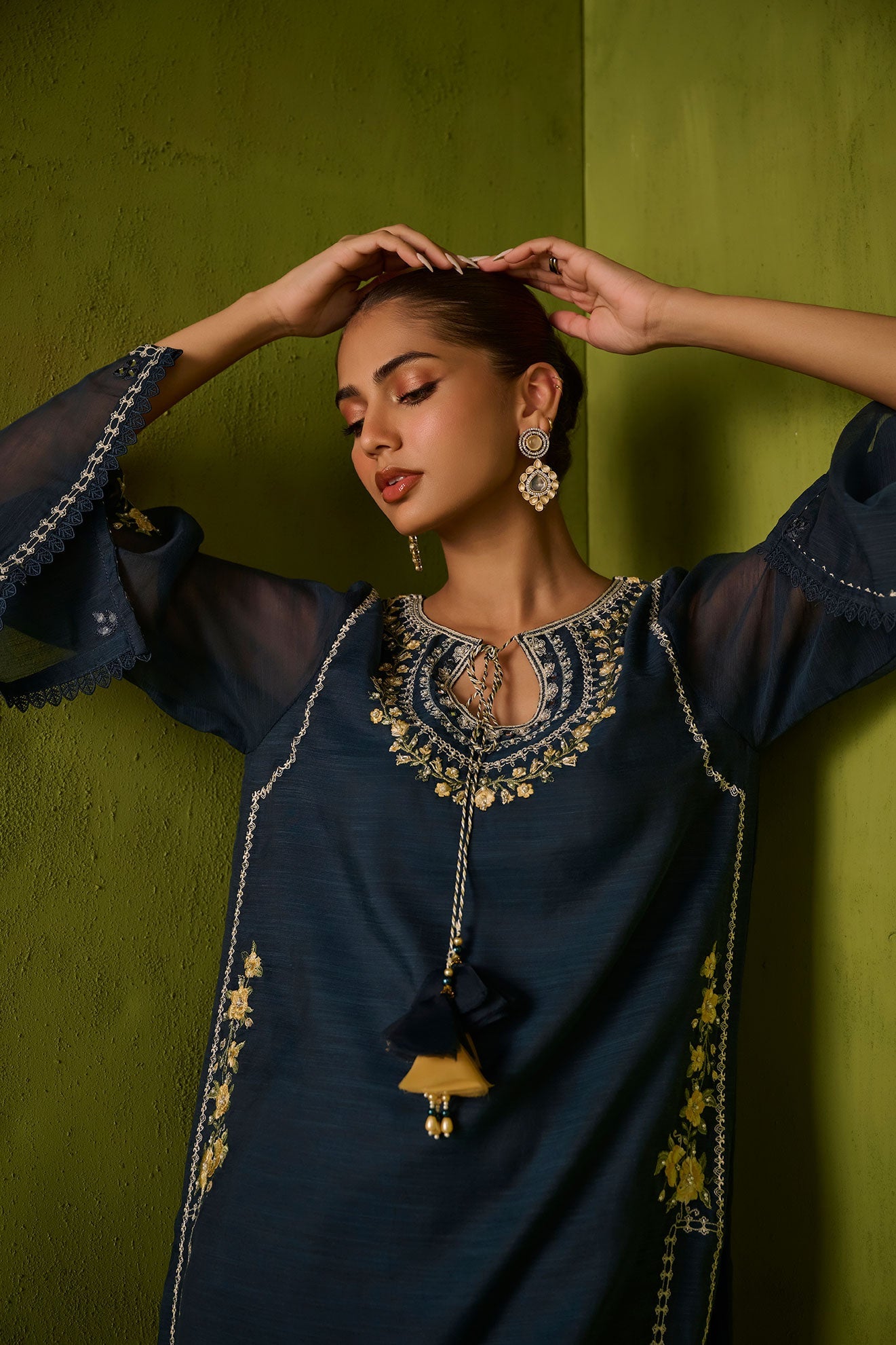 SS24DA-2422   NAVY BLUE  2PCS  EMBROIDERED KURTA WITH TROUSER