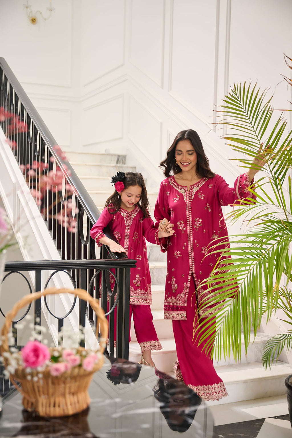 SS24DA-2379 PINK 2PCS  EMBROIDERED KURTA WITH TROUSER