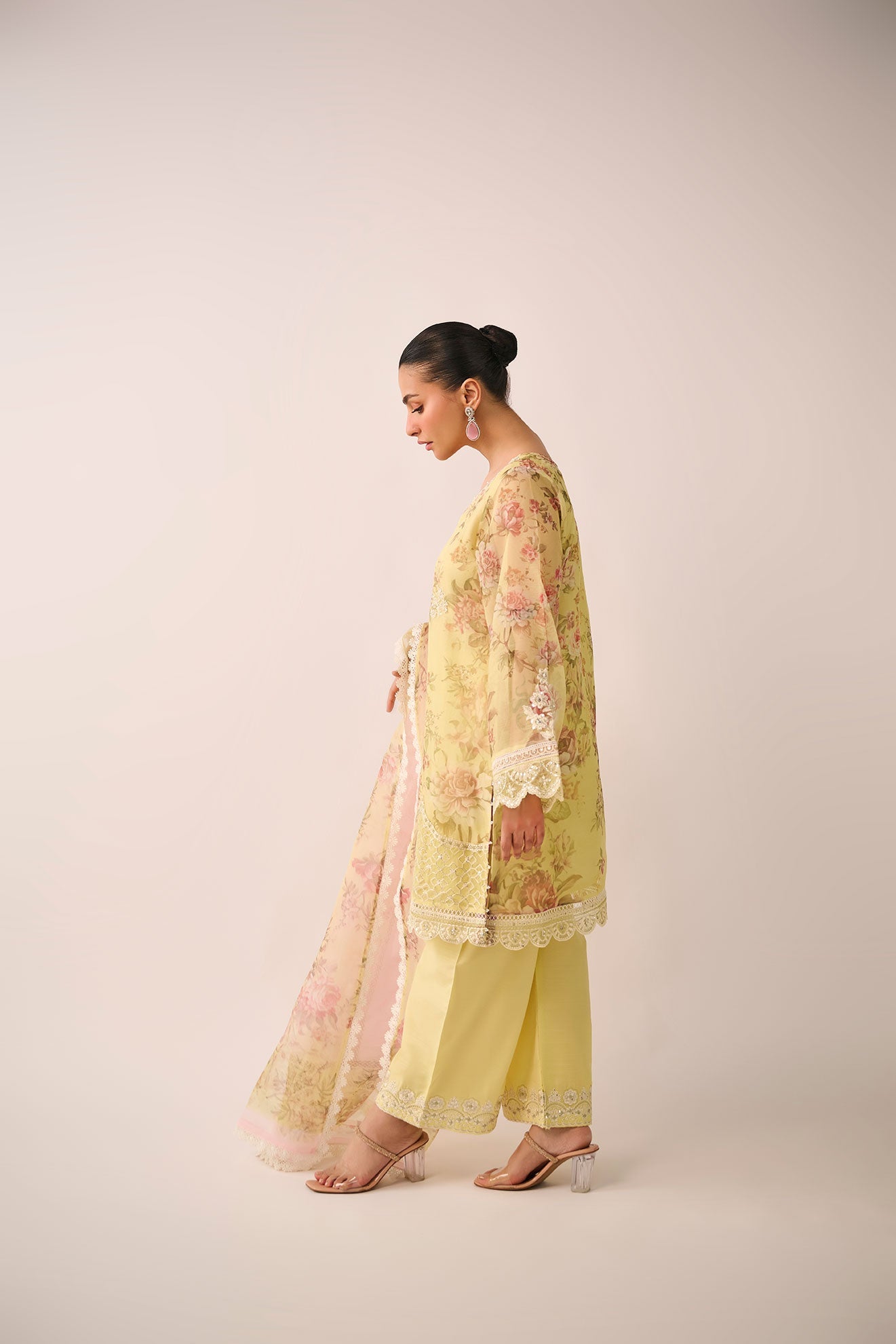 SS24DA-2466   LEMON YELLOW  2PCS  EMBROIDERED KURTA WITH TROUSER