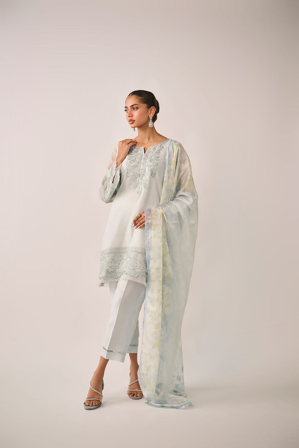 SS24DA-2481   SKY BLUE  2PCS  EMBROIDERED KURTA WITH TROUSER