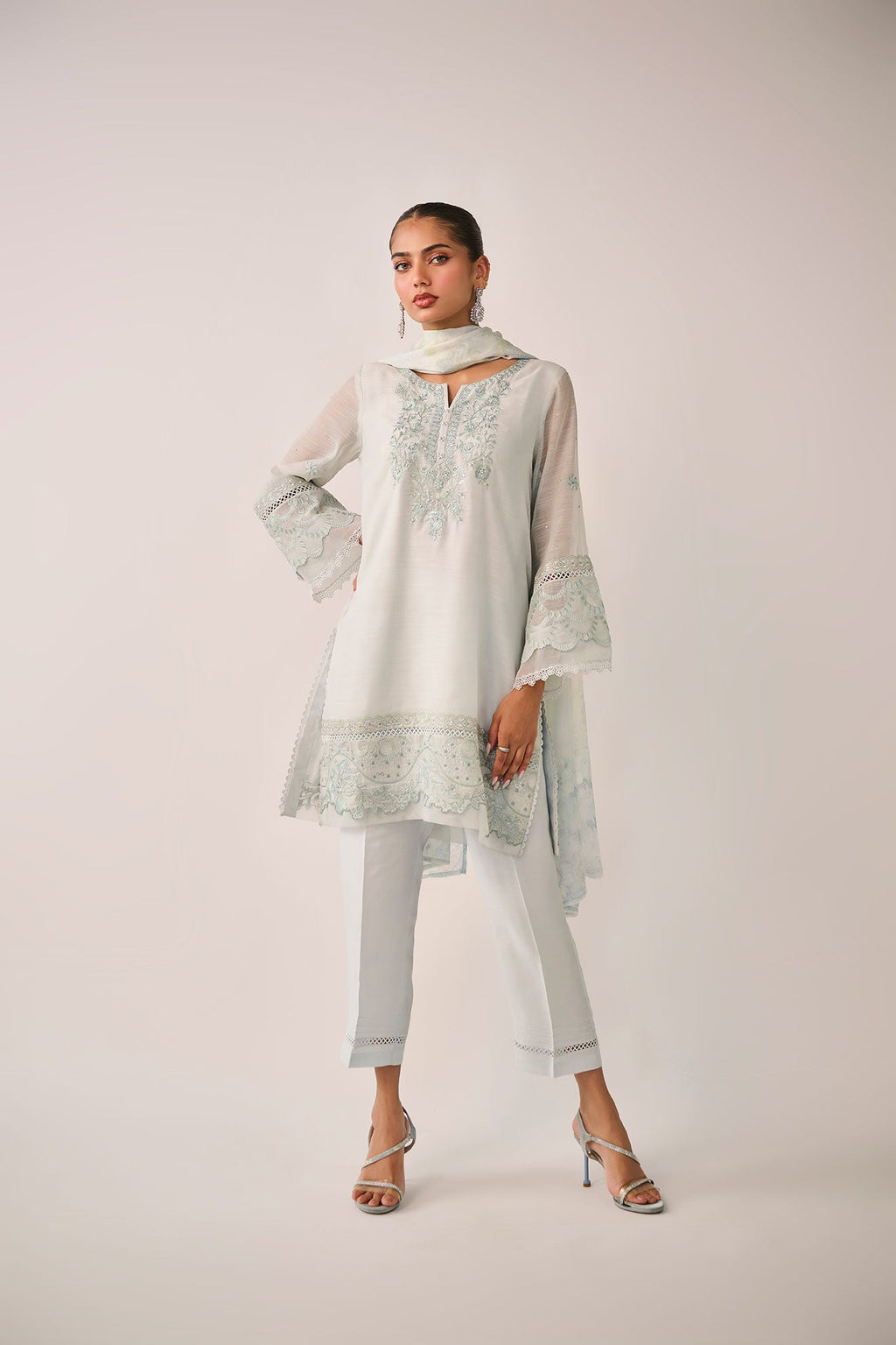 SS24DA-2481   SKY BLUE  2PCS  EMBROIDERED KURTA WITH TROUSER