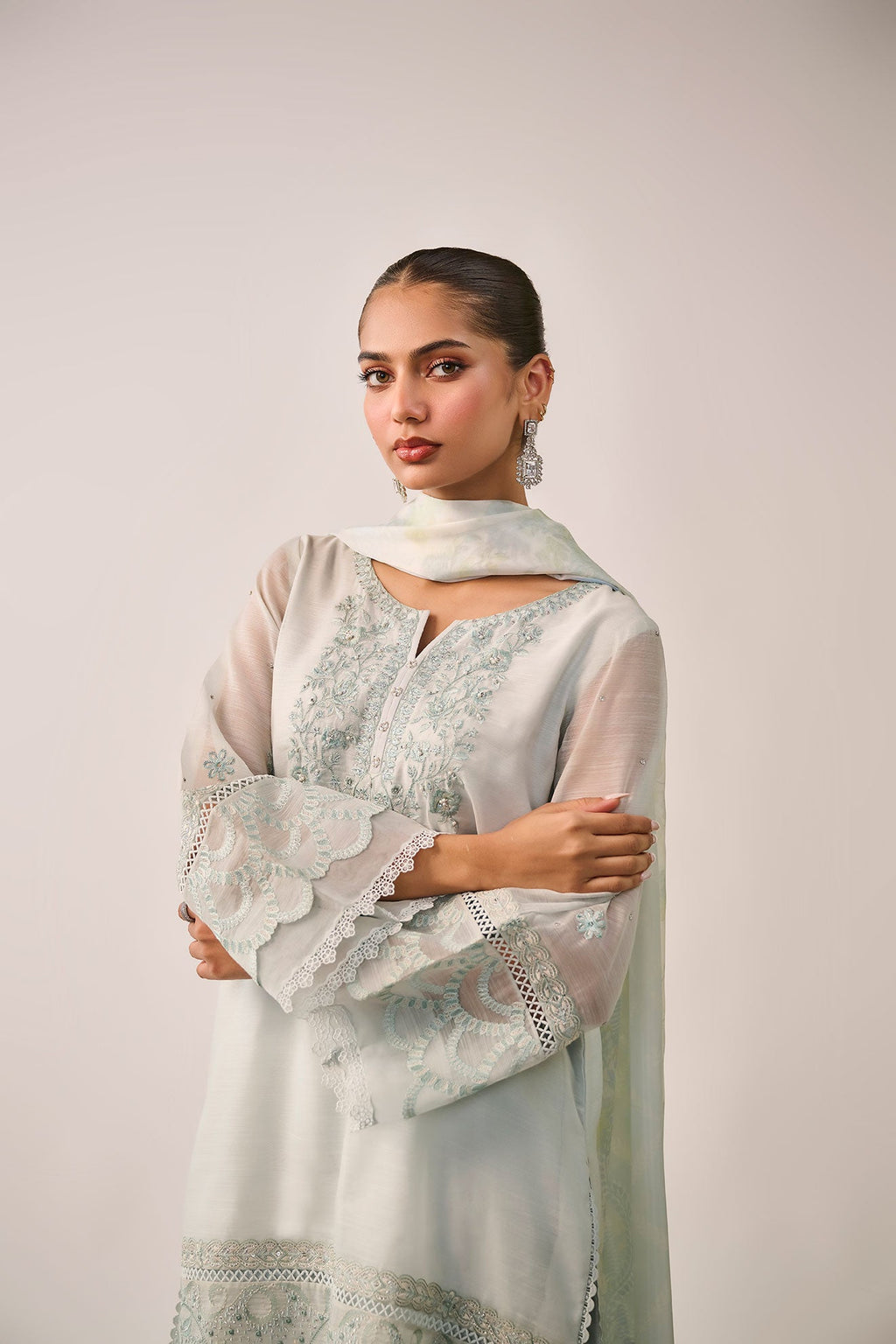 SS24DA-2481   SKY BLUE  2PCS  EMBROIDERED KURTA WITH TROUSER