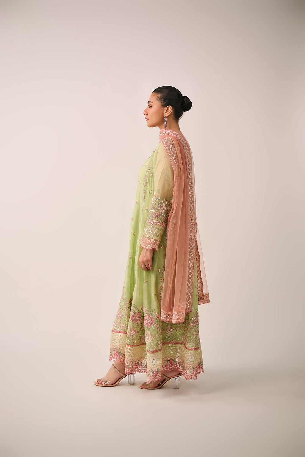 SS24DA-3195   L-GREEN  2PCS  EMBROIDERED KURTA WITH TROUSER