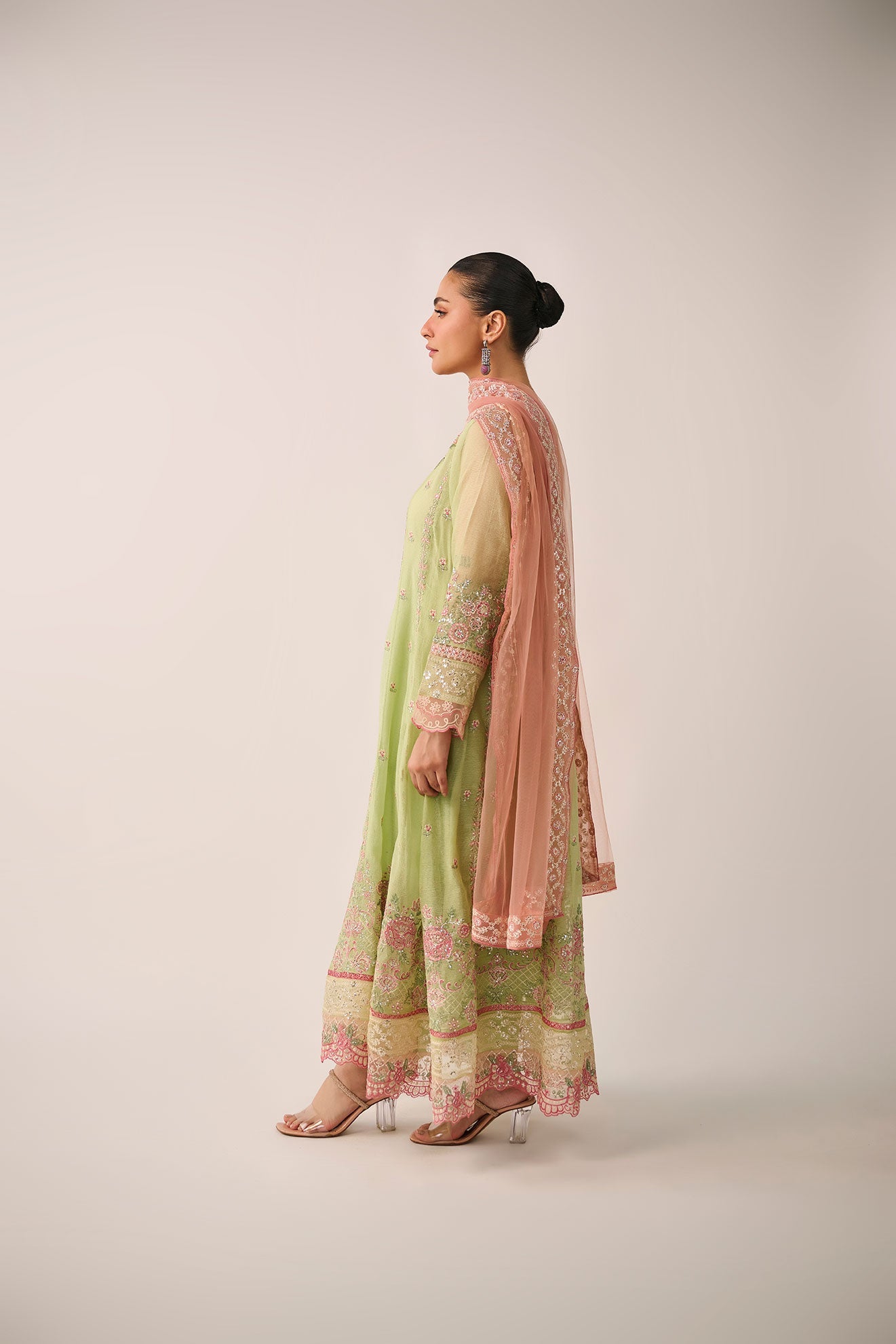 SS24DA-3195   L-GREEN  2PCS  EMBROIDERED KURTA WITH TROUSER