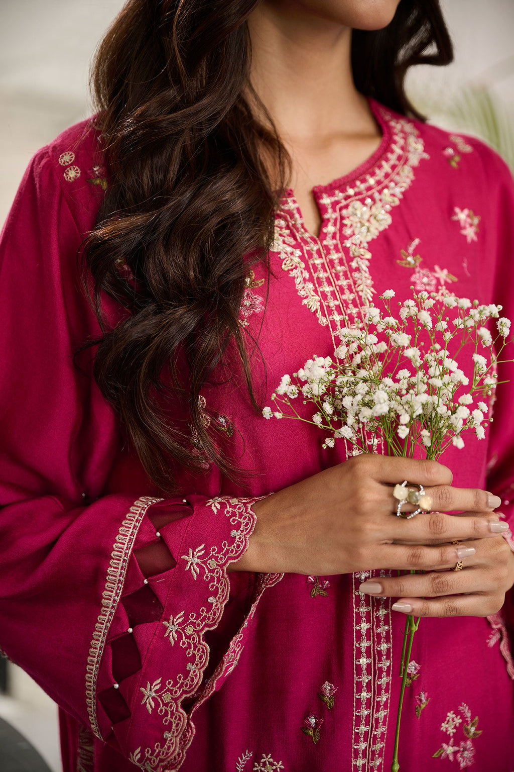 SS24DA-2379 PINK 2PCS  EMBROIDERED KURTA WITH TROUSER