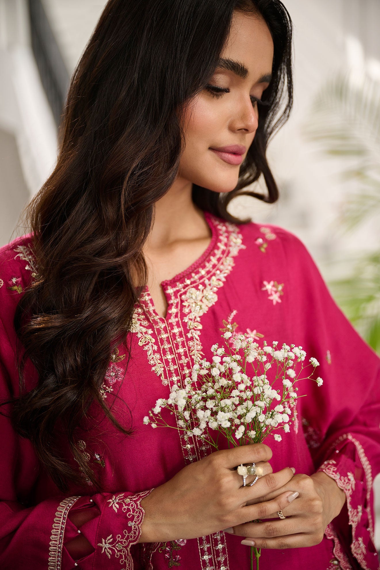 SS24DA-2379 PINK 2PCS  EMBROIDERED KURTA WITH TROUSER