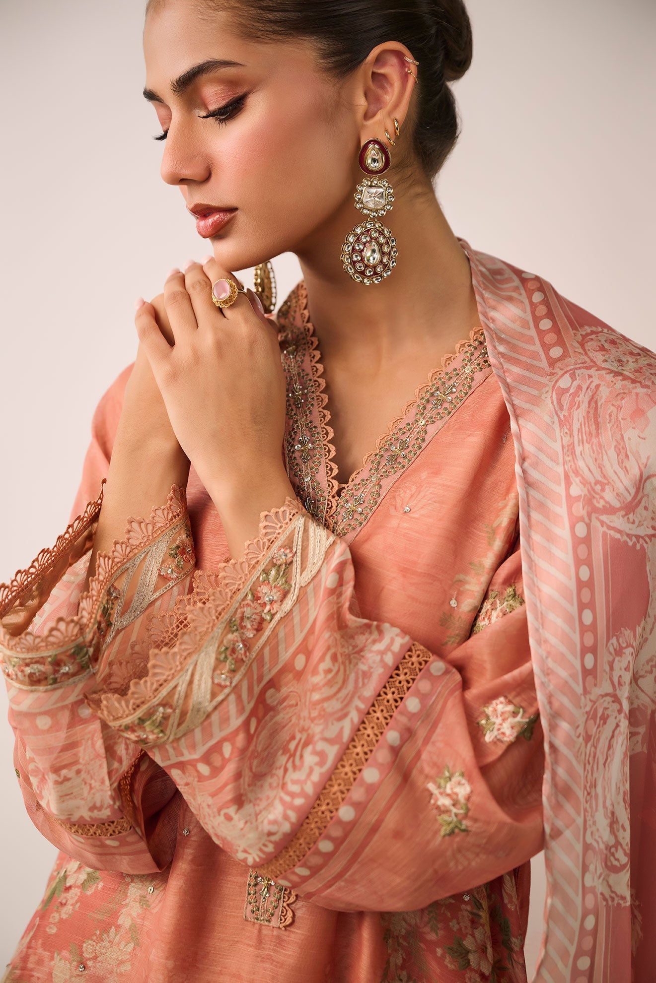 SS24DA-2477   RUST  2PCS  EMBROIDERED KURTA WITH TROUSER