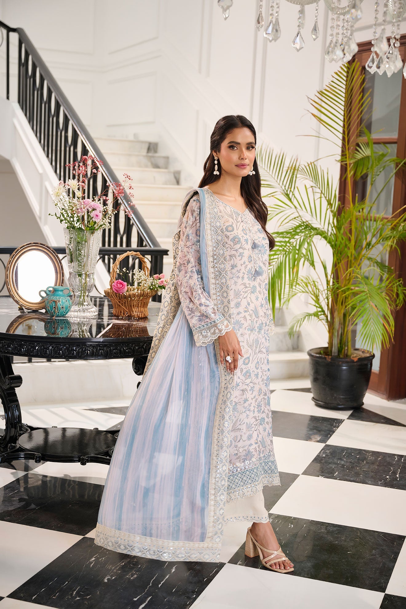 SS24DA-2365 SKY BLUE 2PCS  EMBROIDERED KURTA WITH TROUSER