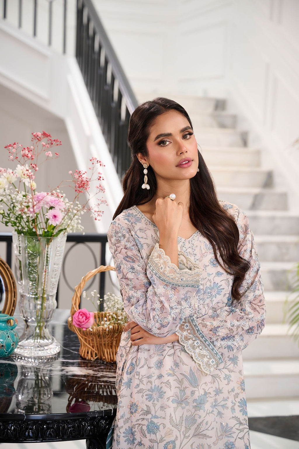 SS24DA-2365 SKY BLUE 2PCS  EMBROIDERED KURTA WITH TROUSER
