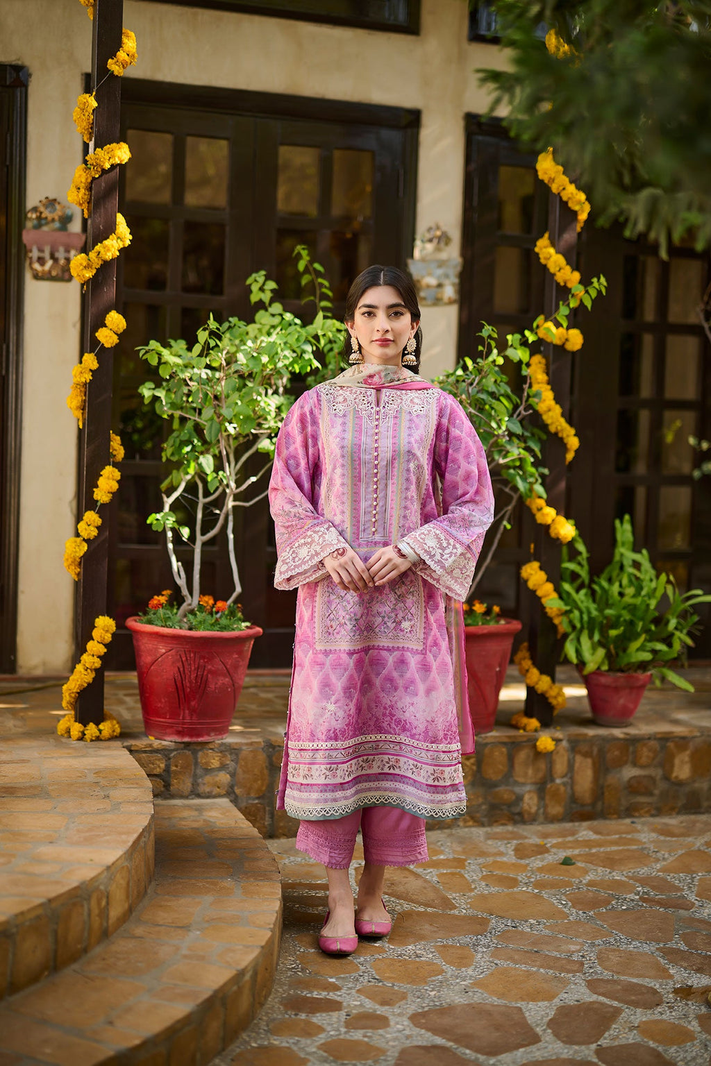 SS24DA-2397   PURPLE  2PCS  EMBROIDERED KURTA WITH TROUSER