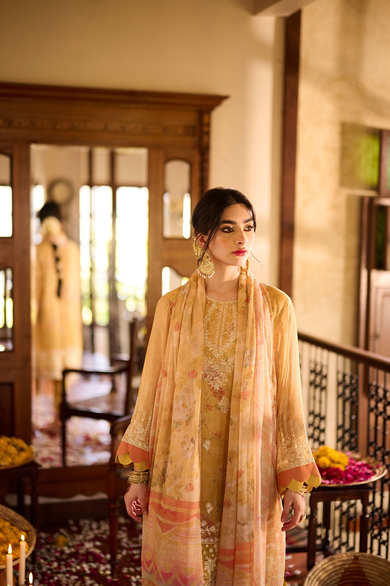 SS24DA-2372   YELLOW  2PCS  EMBROIDERED KURTA WITH TROUSER