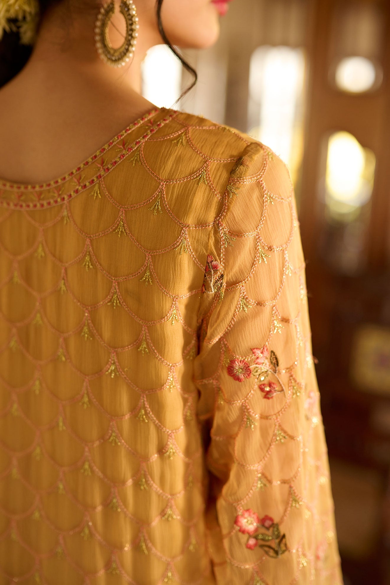 SS24DA-2376   MUSTARD  2PCS  EMBROIDERED KURTA WITH TROUSER