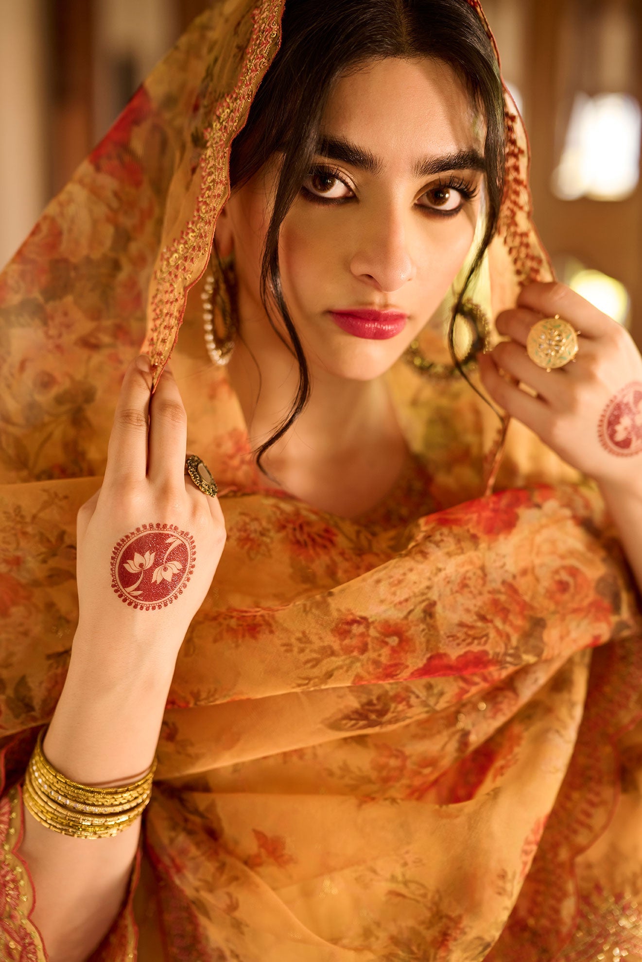 SS24DA-2376   MUSTARD  2PCS  EMBROIDERED KURTA WITH TROUSER