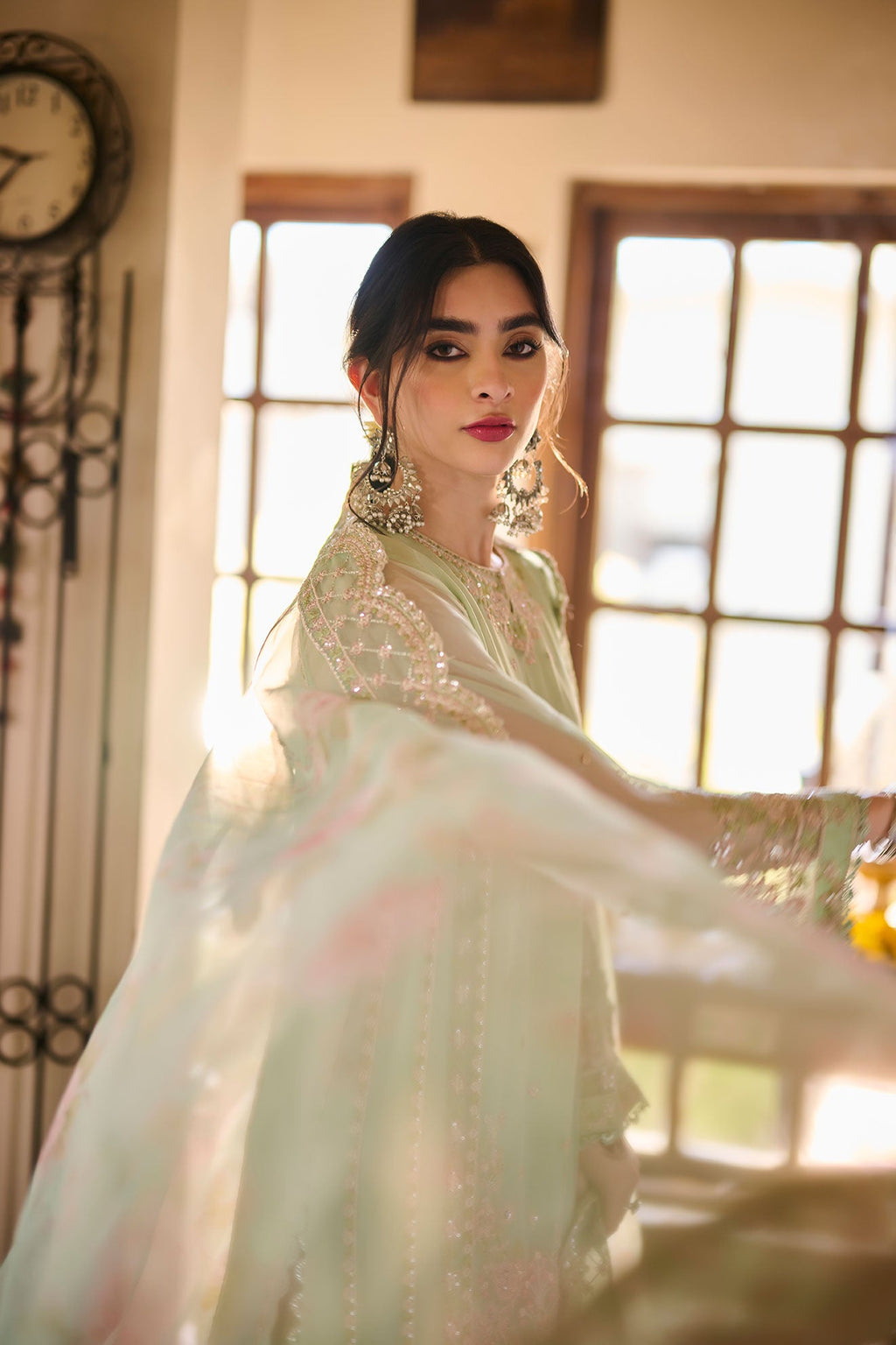SS24DA-2362   LIGHT GREEN  2PCS  EMBROIDERED KURTA WITH TROUSER