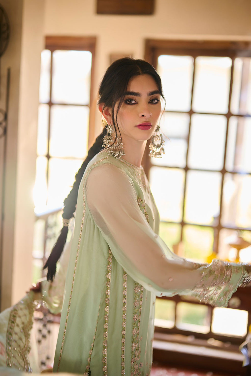 SS24DA-2362   LIGHT GREEN  2PCS  EMBROIDERED KURTA WITH TROUSER