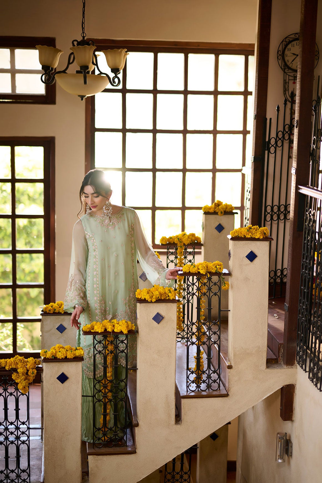 SS24DA-2362   LIGHT GREEN  2PCS  EMBROIDERED KURTA WITH TROUSER