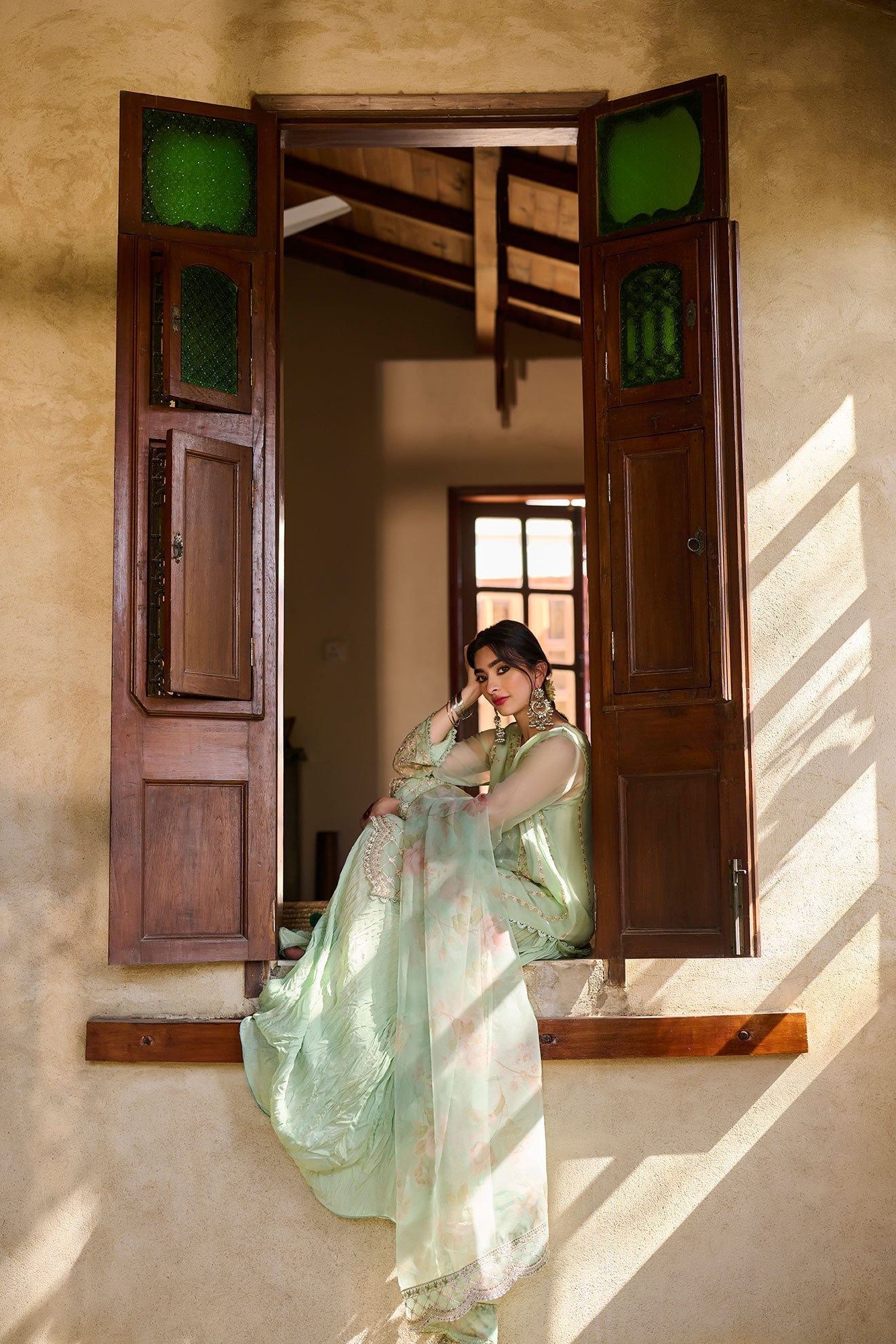 SS24DA-2362   LIGHT GREEN  2PCS  EMBROIDERED KURTA WITH TROUSER